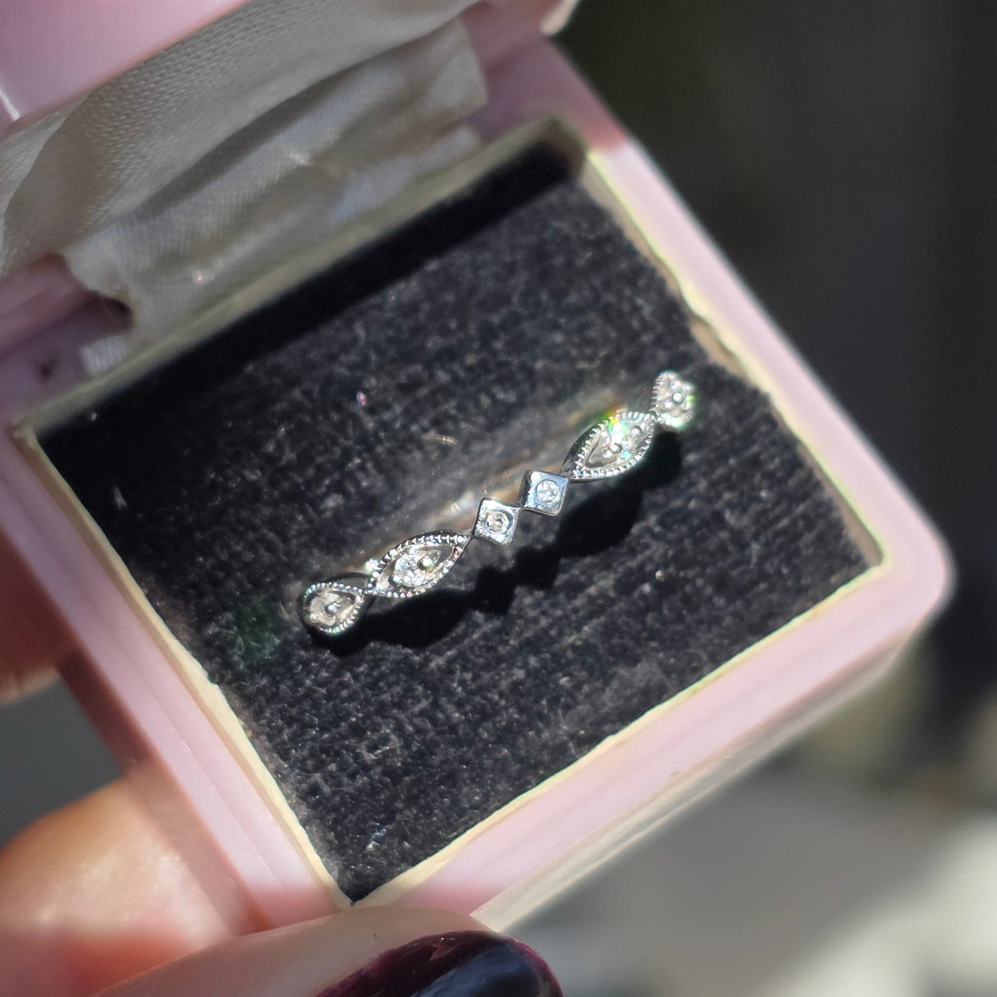 Elegant 14k White Gold Dainty Diamond Stacker Band Size 7.25