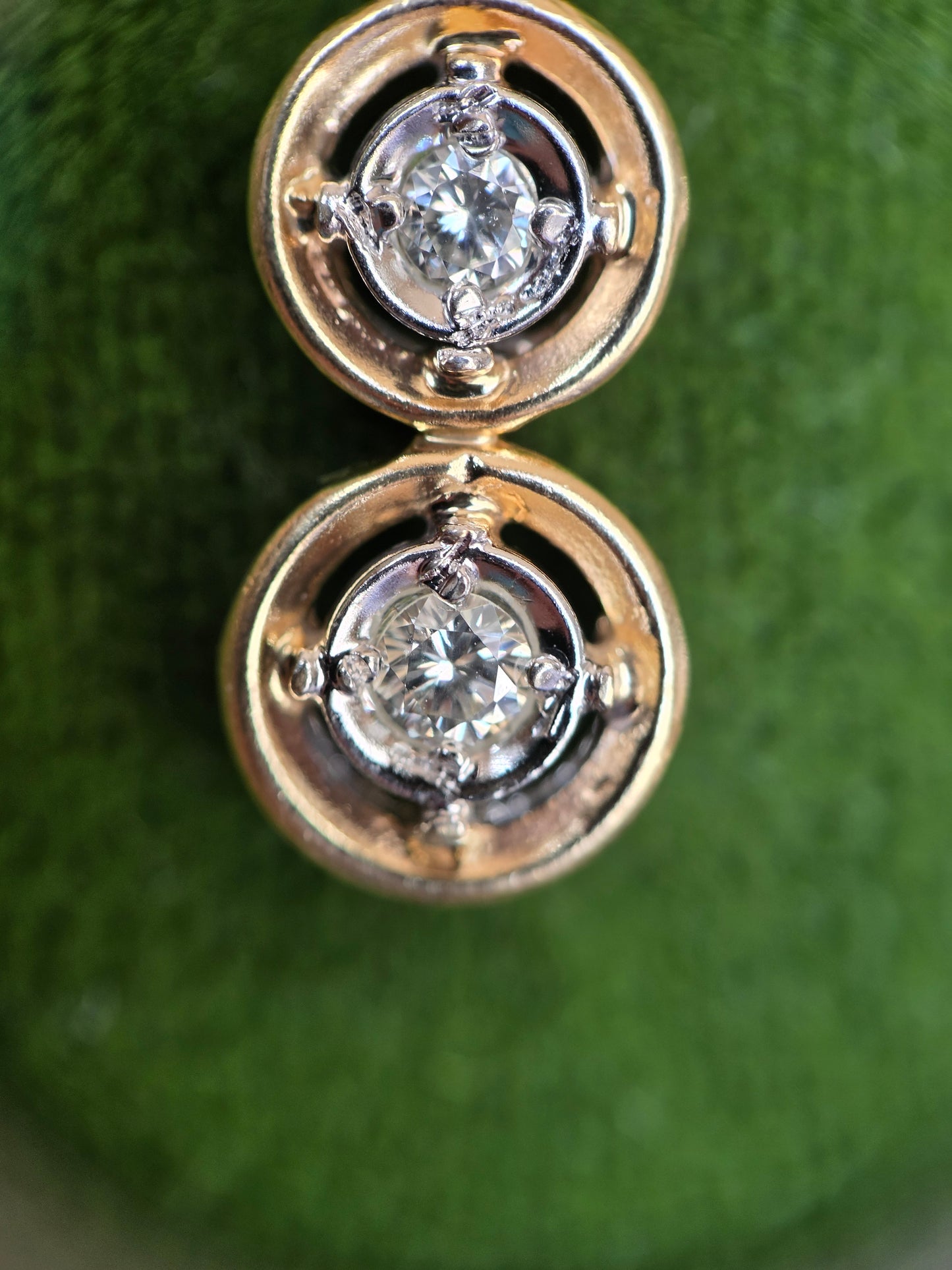 Vintage Inspired 14k Graduated Three Tier Circle Bezel Diamond Drop Dangle Earrings