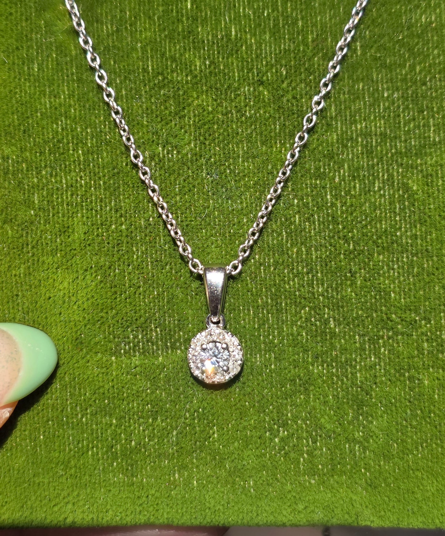 Sparkling White Gold Dainty .20CTW Diamond Cluster Pendant With Cable Chain 16" Necklace