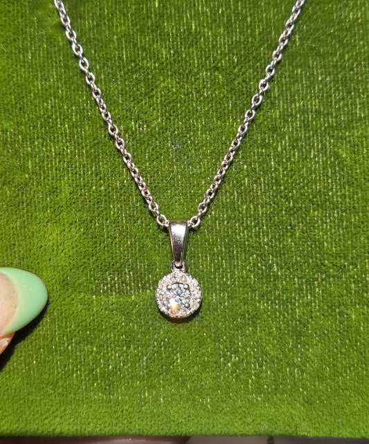 Sparkling White Gold Dainty .20CTW Diamond Cluster Pendant With Cable Chain 16" Necklace