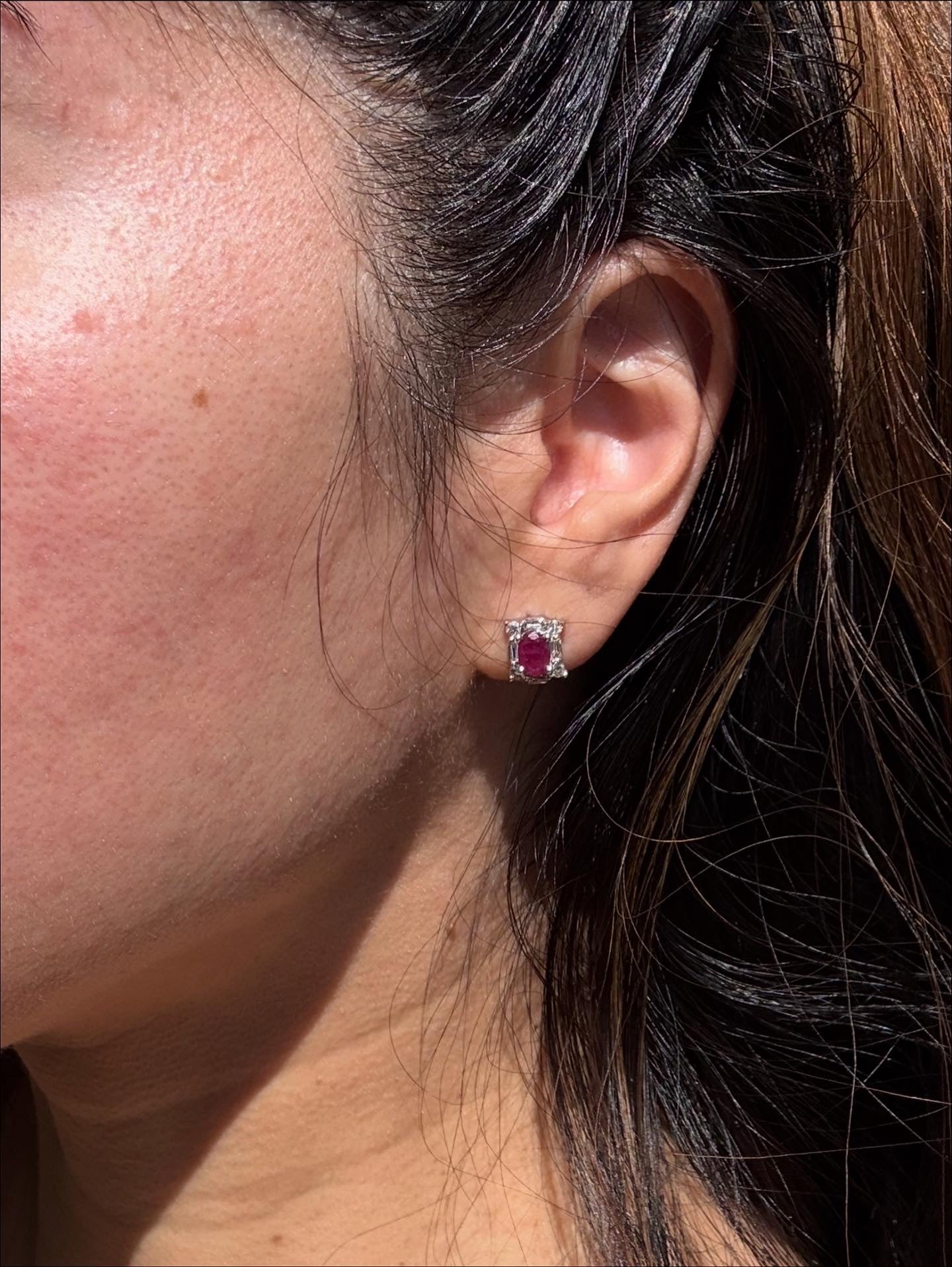 Beautiful 14k White Gold Natural Ruby and Diamond Stud Earrings