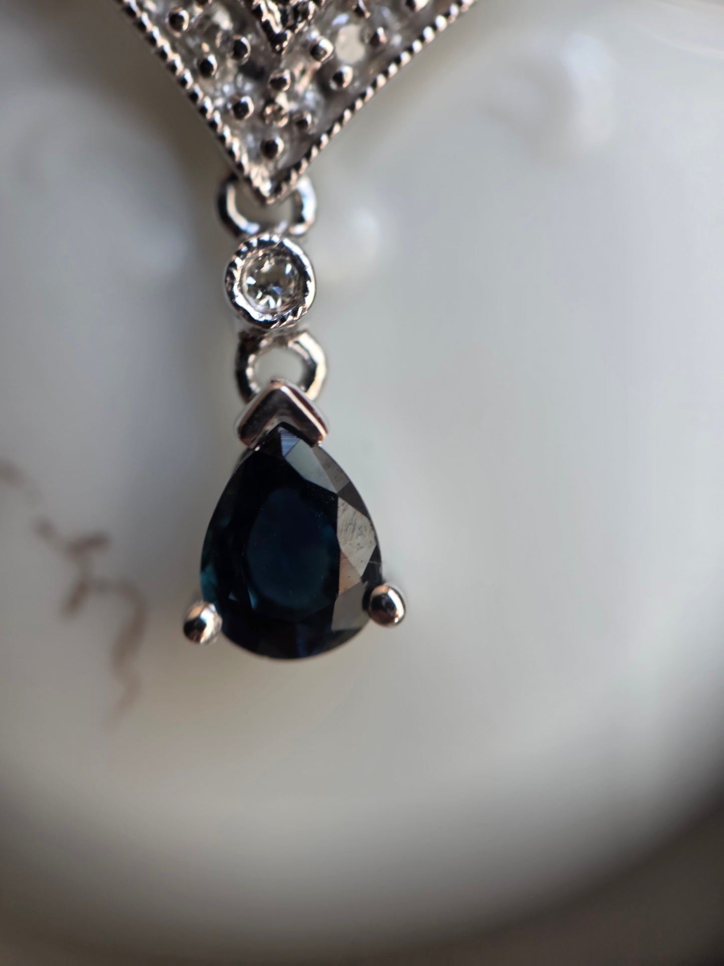 Beautiful Vintage Art Deco Style  10k White Gold .65TCW Sapphire Diamond Dangle Earrings