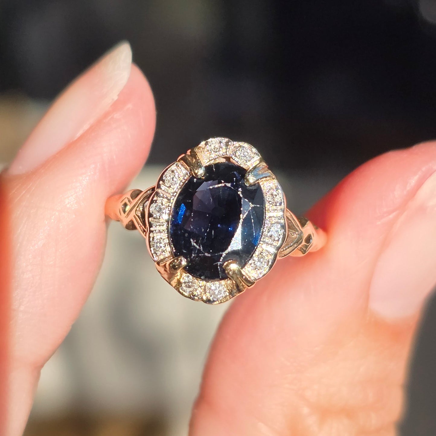 Beautiful Vintage 10k Gold 1.85tcw Sapphire Diamond Ring Size 6.5
