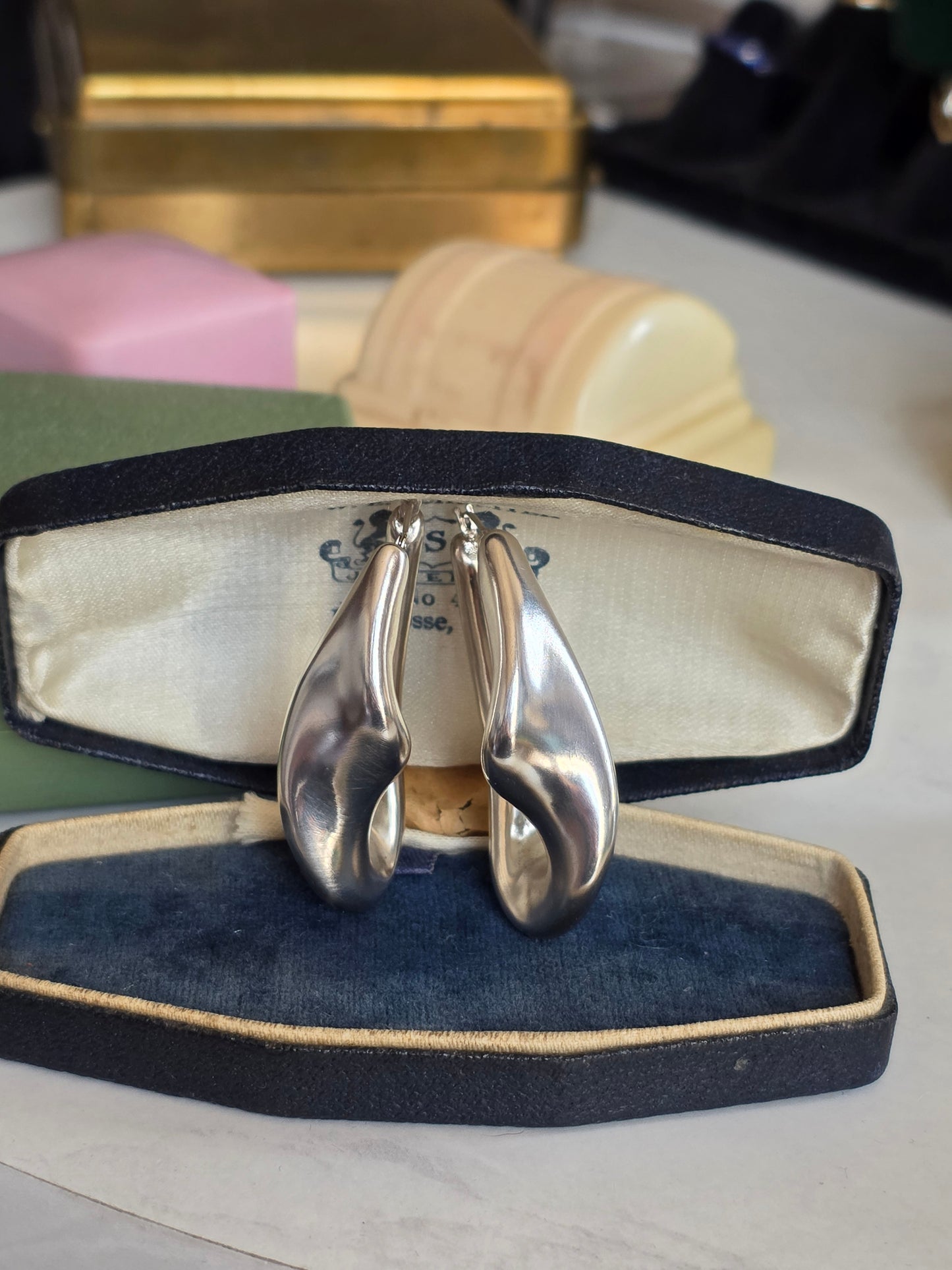 Bold Sterling Silver Modernist Freeform Hoop Earrings