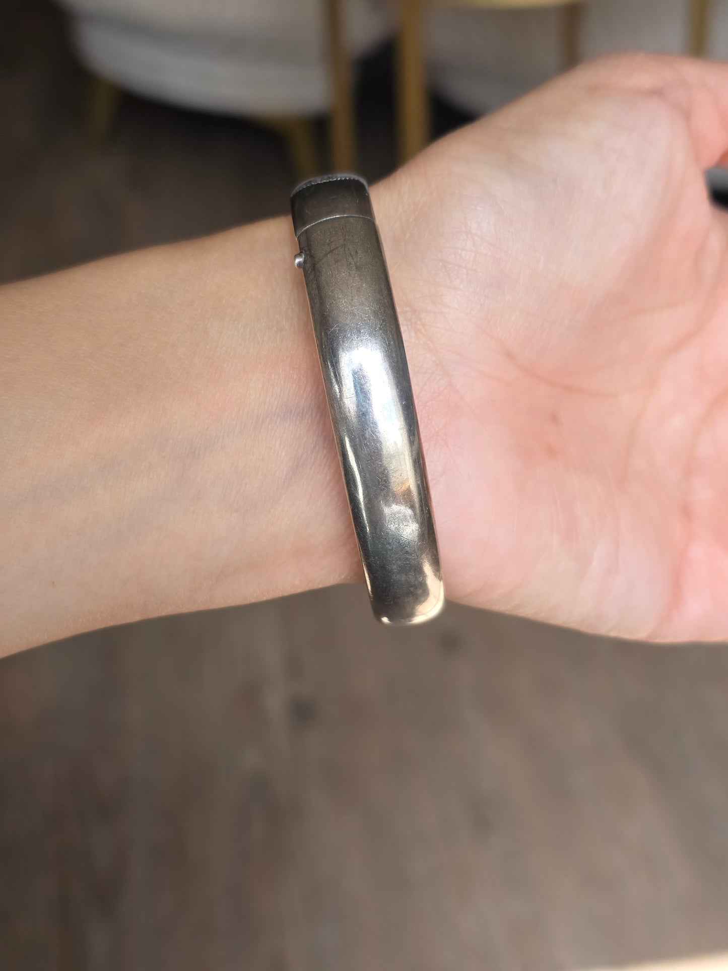 Beautiful Vintage Floral Etched Sterling Silver Bangle Bracelet 6.5"