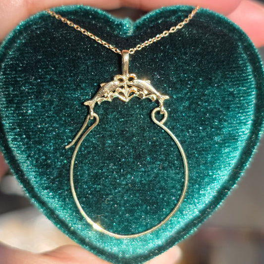 Pretty 14k Gold Two Dolphins Large Charm Holder (NO CHAIN)