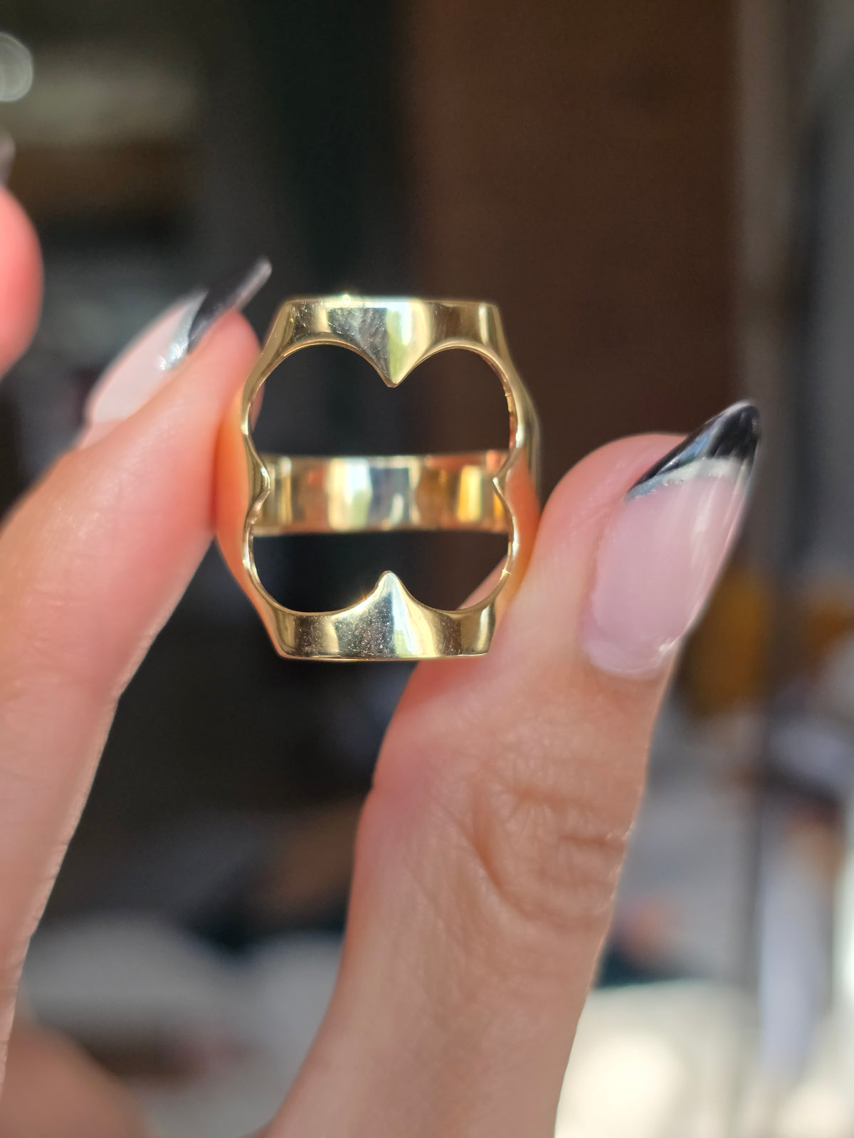 Awesome 14k Gold Clover CutOut Statement Ring Size 10