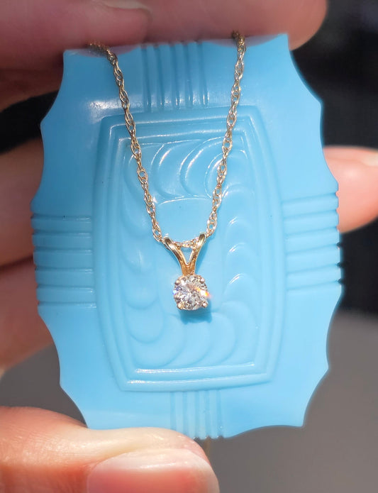 14k Gold Classic 1/5ct Round Diamond Solitaire Pendant Necklace With 18" Chain