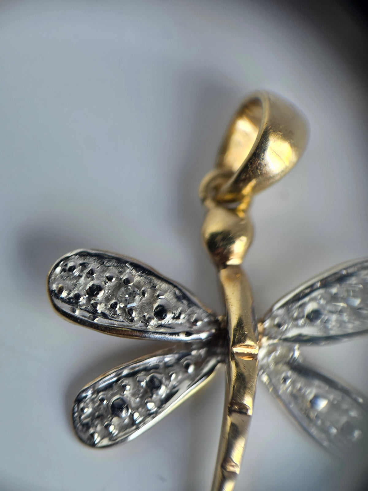 Sweet 10k Two Toned Gold Diamond Accented Dainty Dragonfly Pendant (NO CHAIN)