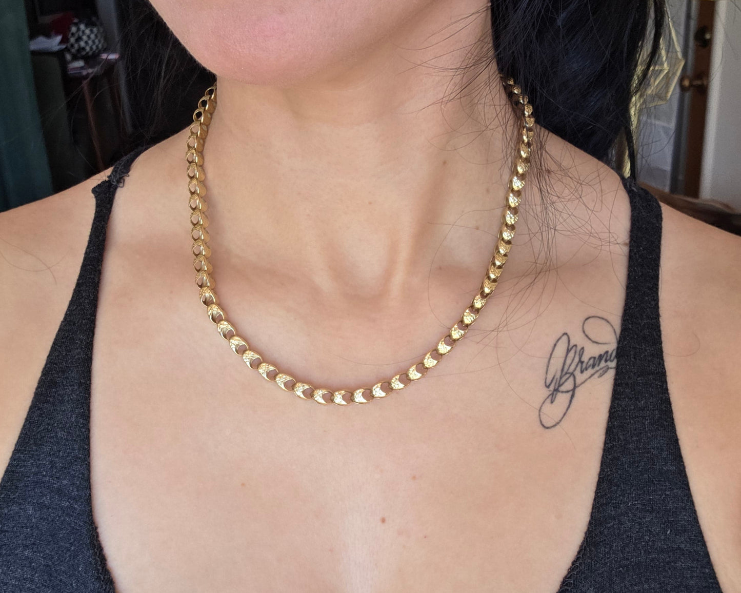 Stunning 14k Gold Vintage Tulip Link Textured Open Box Chain Necklace 18"