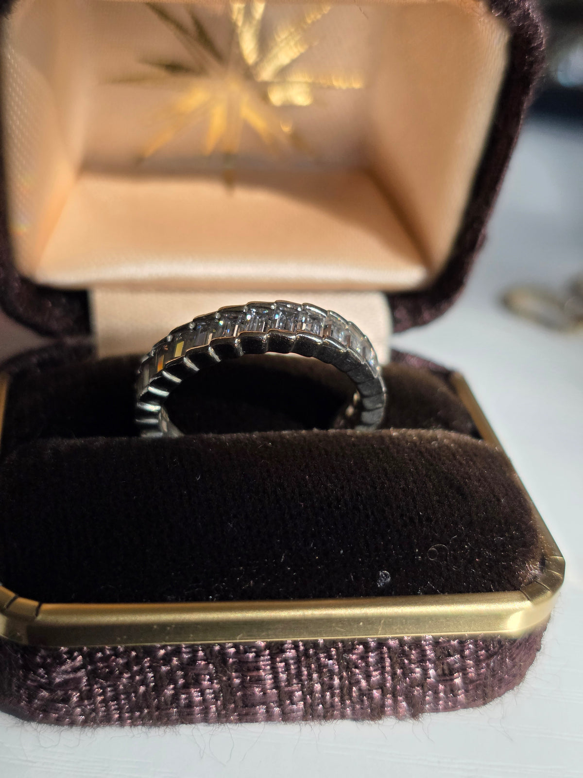 Pandora Glacial Beauty Ring Sterling Silver Baguette CZ Half Eternity Style Band Size 6