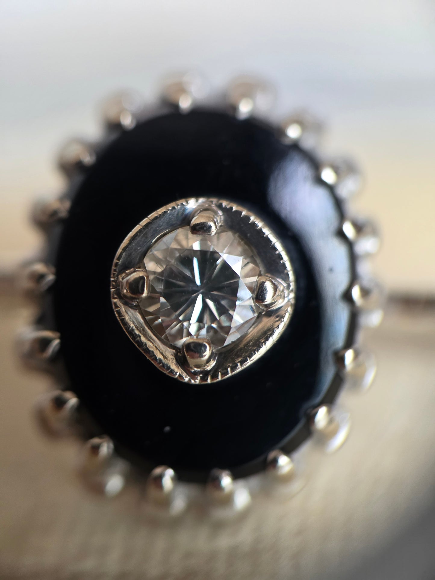 Stunning 10k White Gold Black Onyx And Diamond Statement Ring Size 8