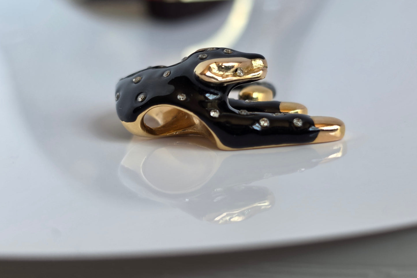 Amazing Black Enamel 14k Gold + White Sapphire /Topaz Panther Slide Pendant (NO CHAIN)