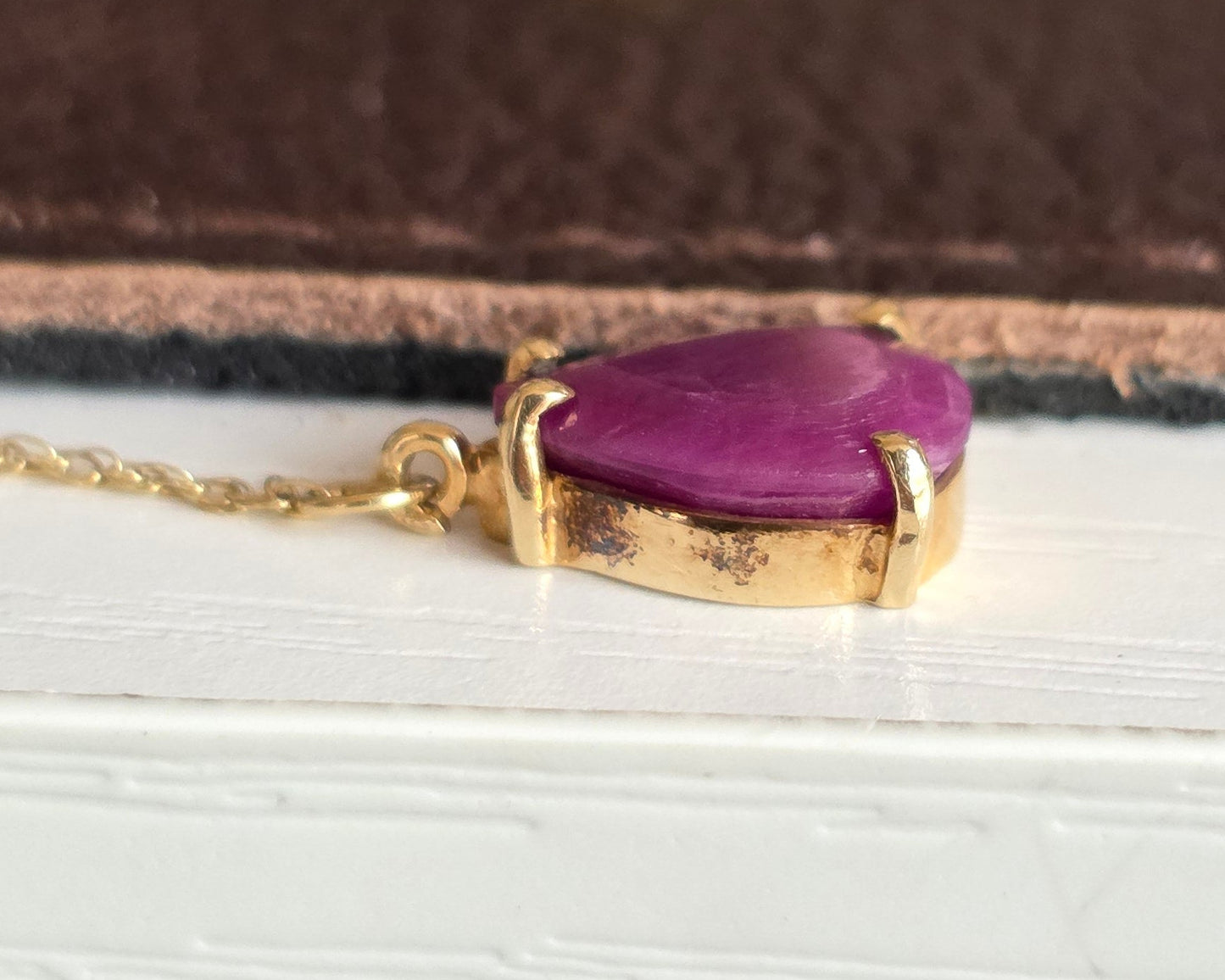 Dainty 10k Gold Pear Cut 2.50ct Ruby Lariat Y Drop Necklace 16"