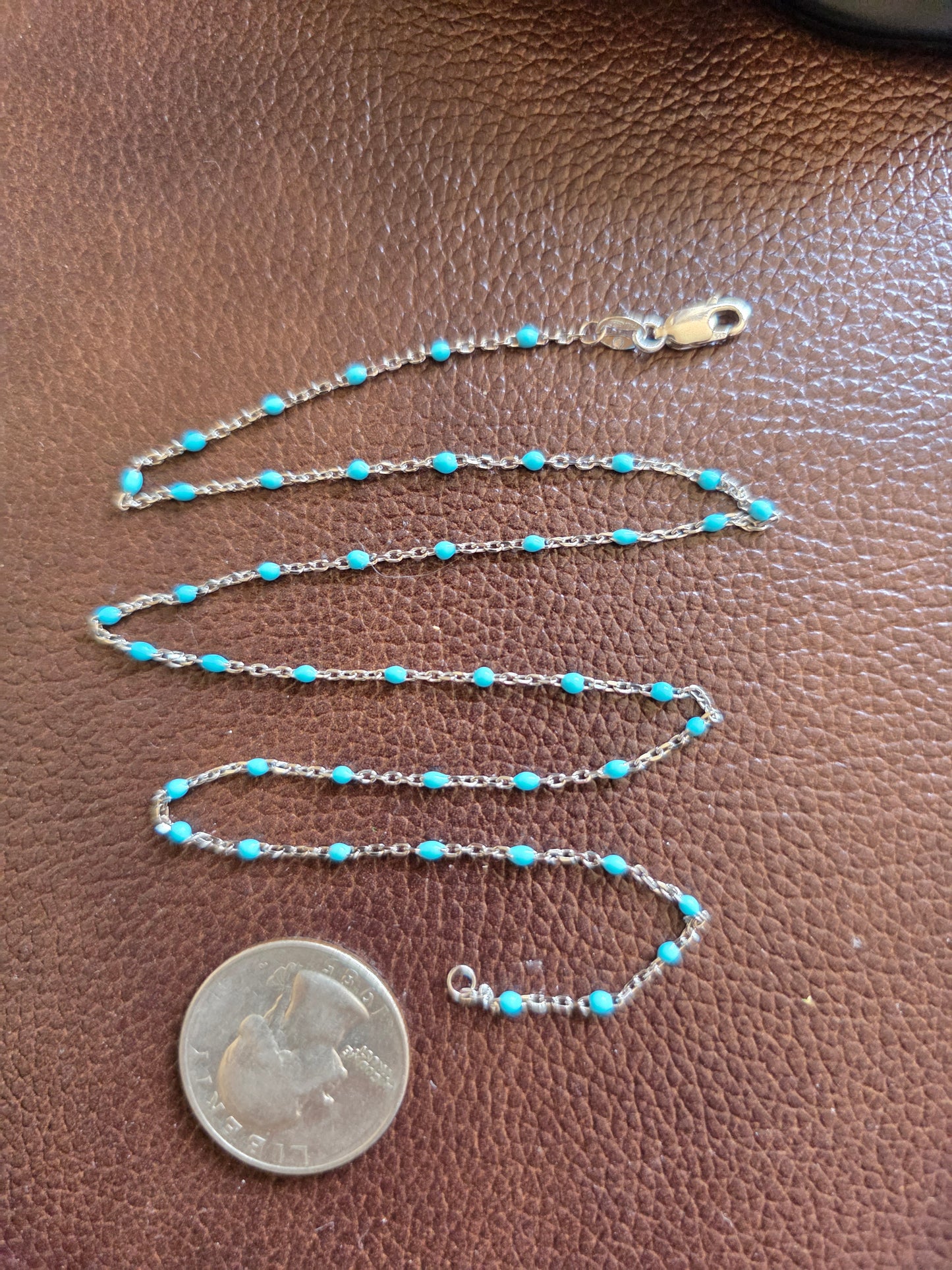 Elegant Light Blue Enamel Station Sterling Silver Necklace 18"