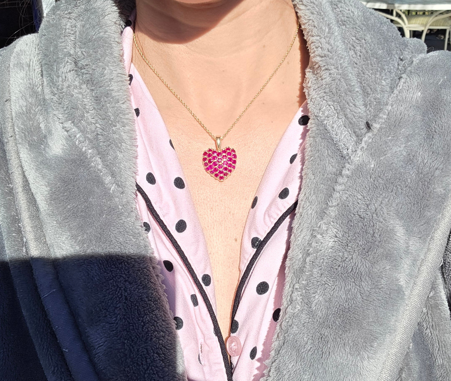 Stunning 14k Gold 4.75ctw Ruby Encrusted Heart Pendant (NO CHAIN)