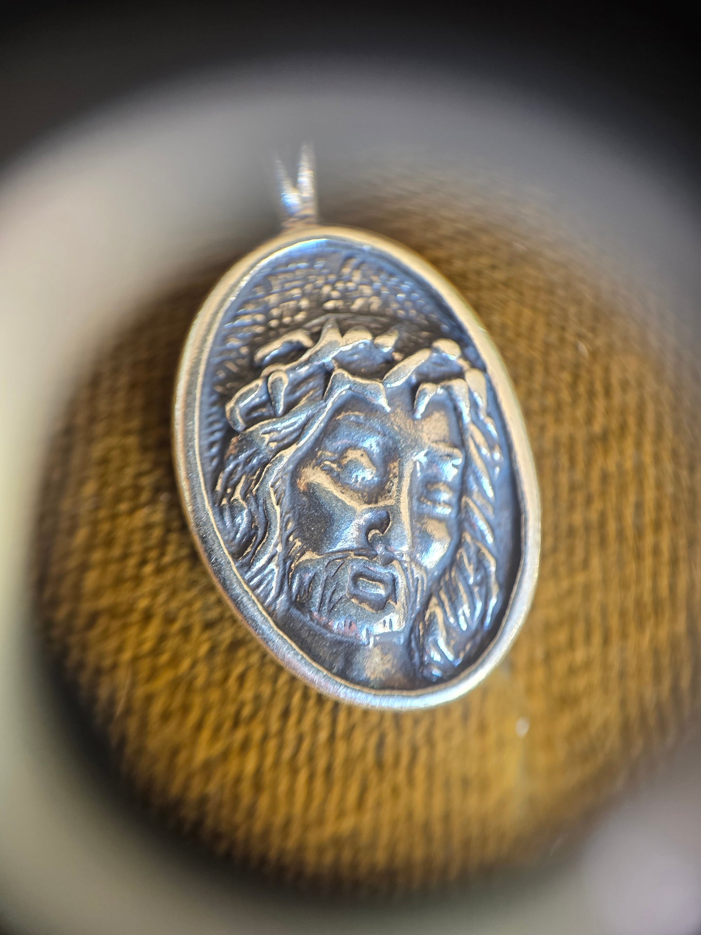 Solid Sterling Silver Oval Jesus Head Medallion Pendant (NO CHAIN)