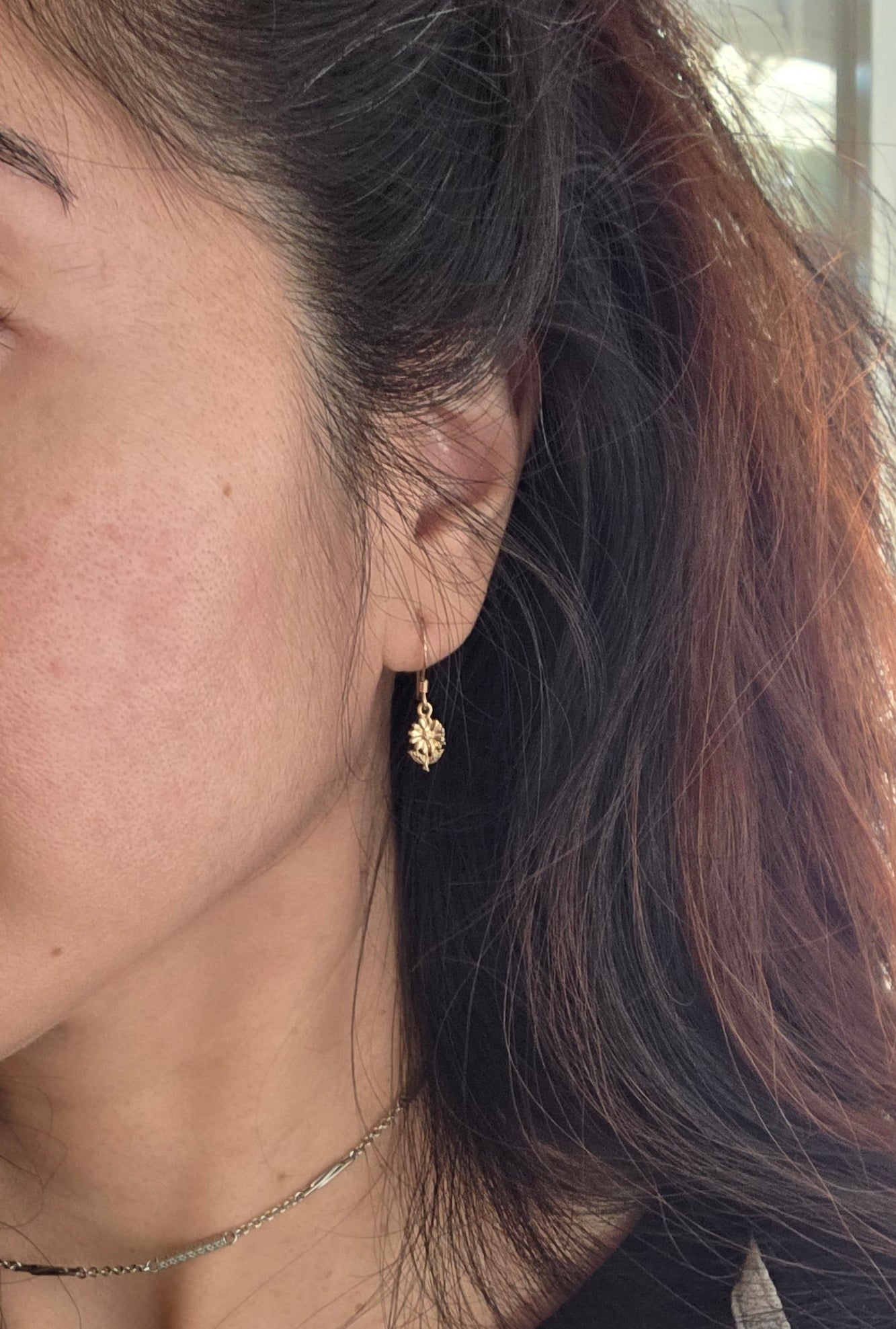 Sweet 14k Gold Sunflower Dainty Drop Dangle Earrings