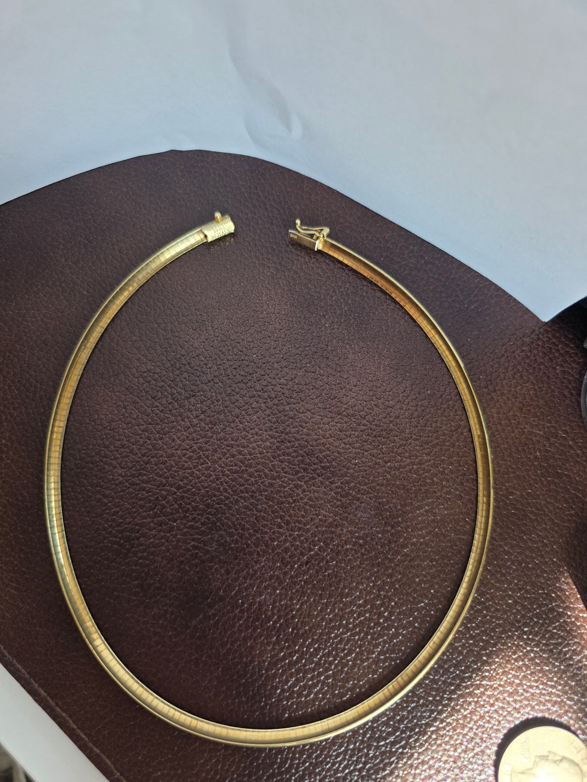 Elegant 14k Solid Gold Italian Made Omega Choker Necklace 13.5"