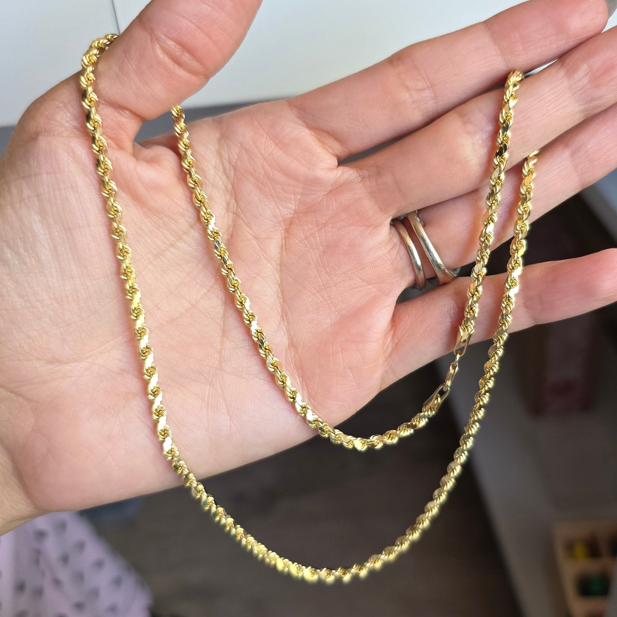 14k Gold Diamond Cut Hollow Style Rope Chain 20"