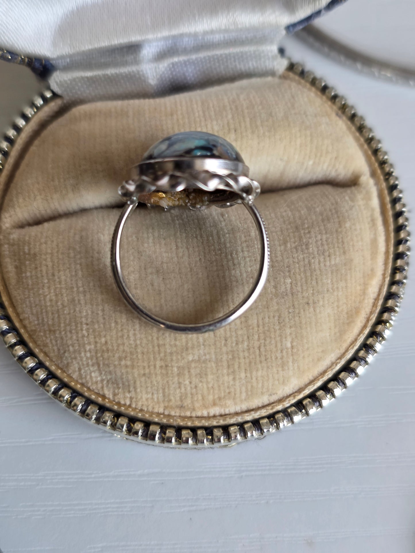 Pretty Sterling Silver Opal Mosaic Oval Statement Ring Size 4.5