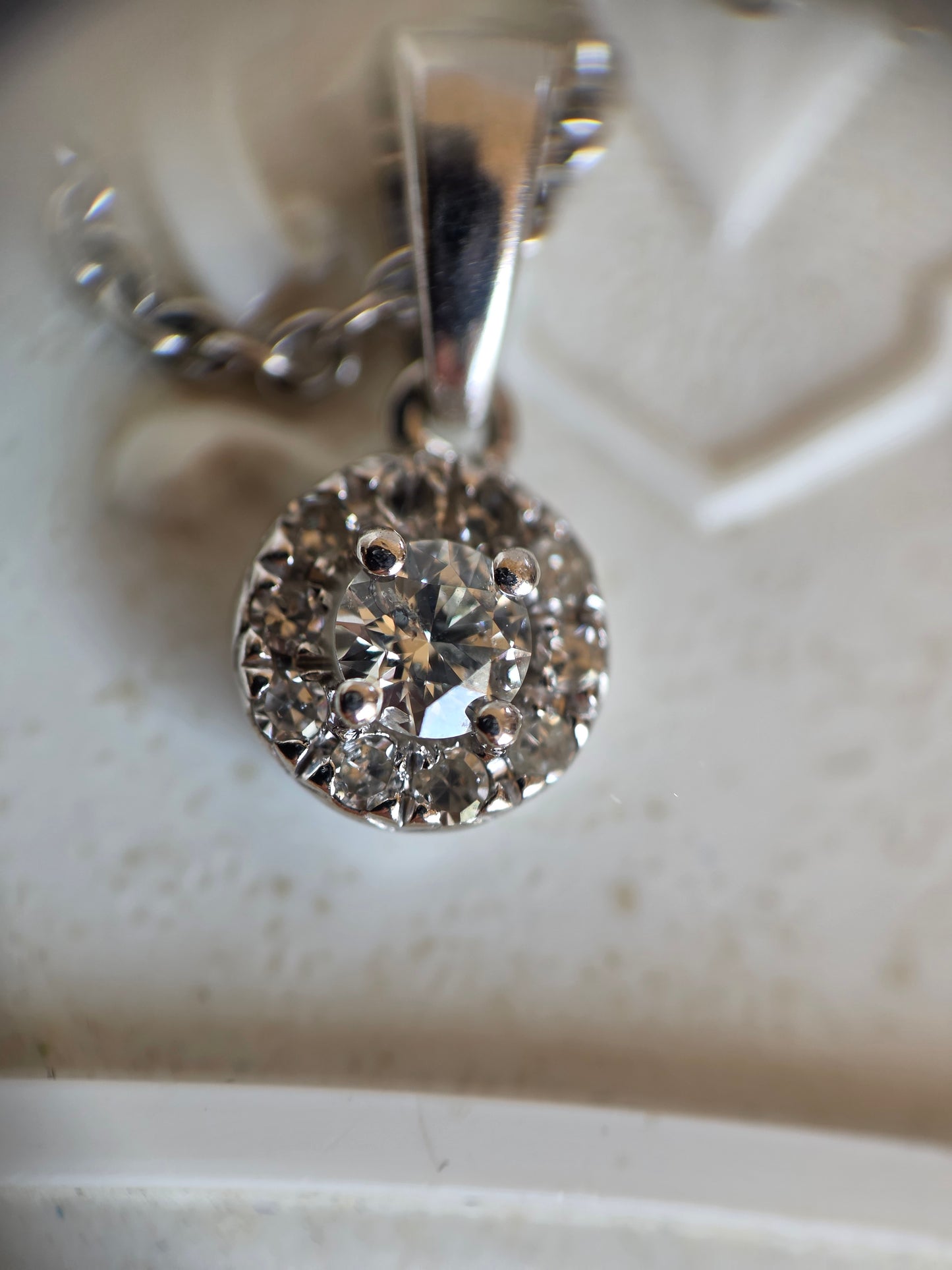 Sparkling White Gold Dainty .20CTW Diamond Cluster Pendant With Cable Chain 16" Necklace