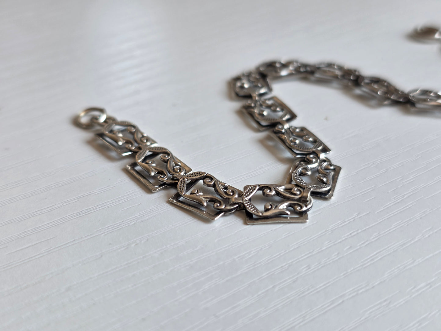 Beautiful Vintage Scrollwork Panel Danecraft Sterling Silver Bracelet 7.5"