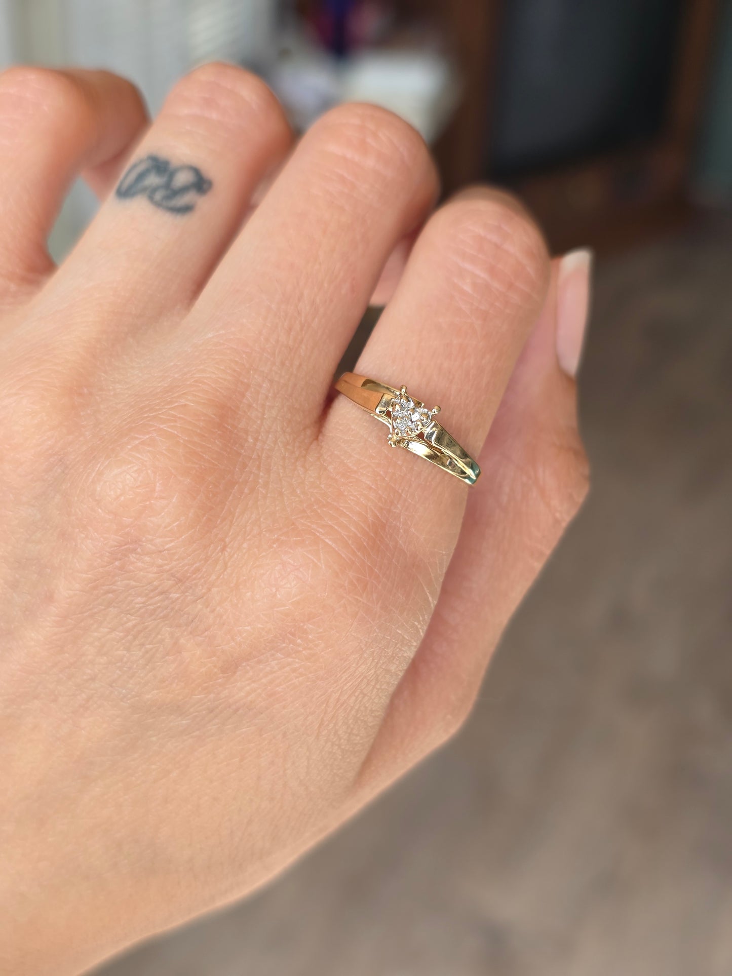 10k Gold Dainty and Sweet Diamond Accented Heart Ring Size 7