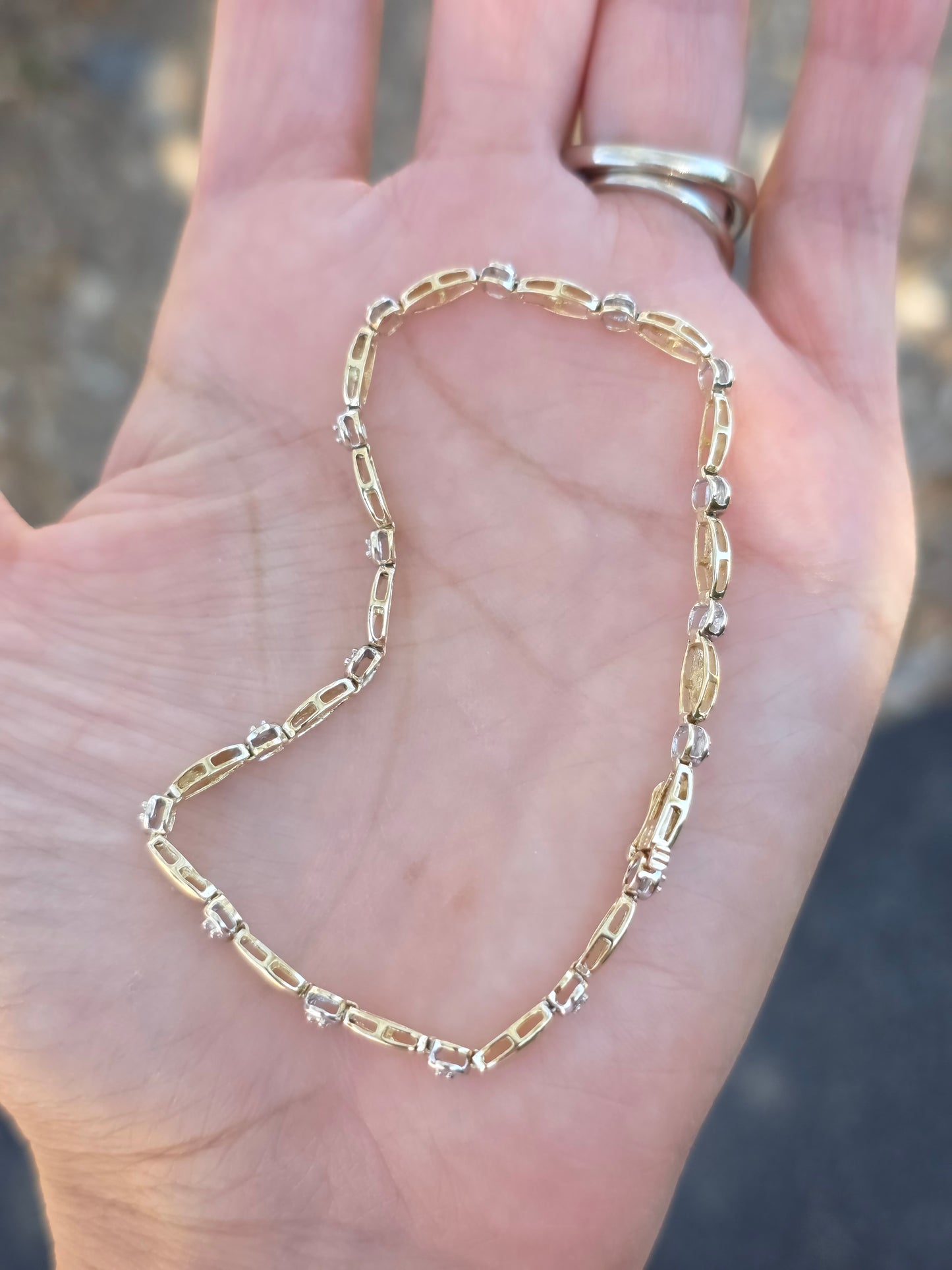 Pretty 10k Gold Marquise Link & Round Diamond Accented Tennis Bracelet 7.5"