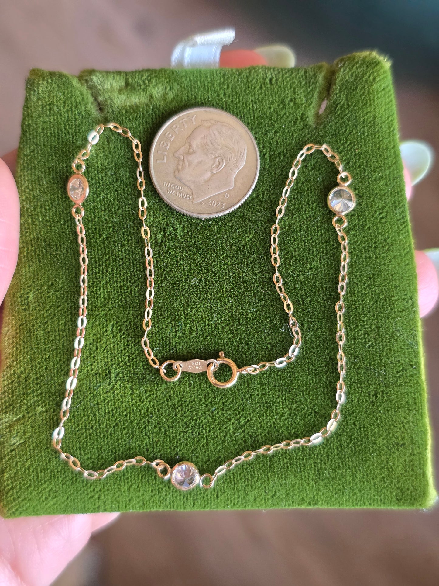 Pretty 10k Gold Sparkling CZ Stone Anklet 10" Bracelet