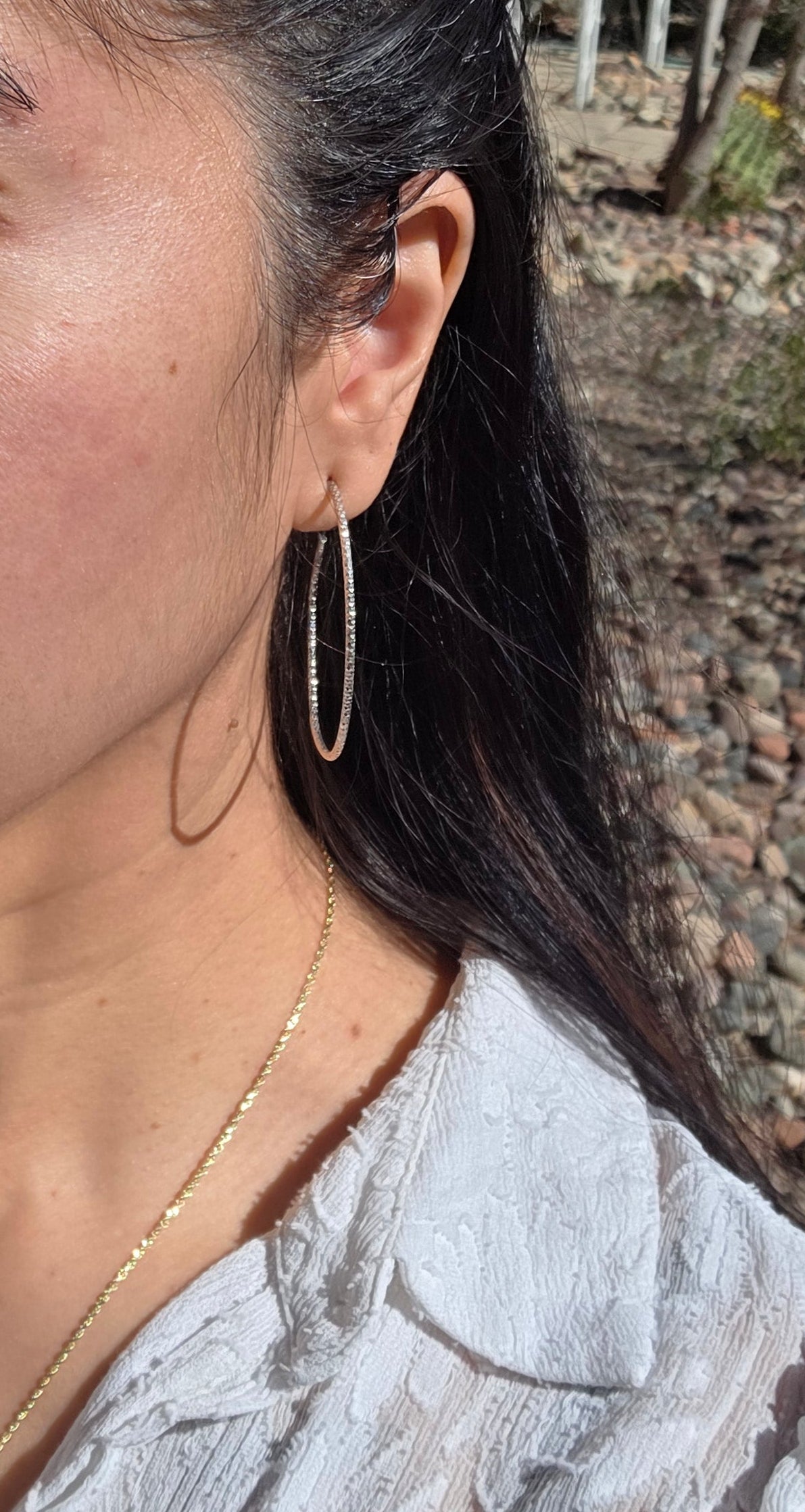 Beautiful Sterling Silver Sparkling 2" Large Hoops Earrings