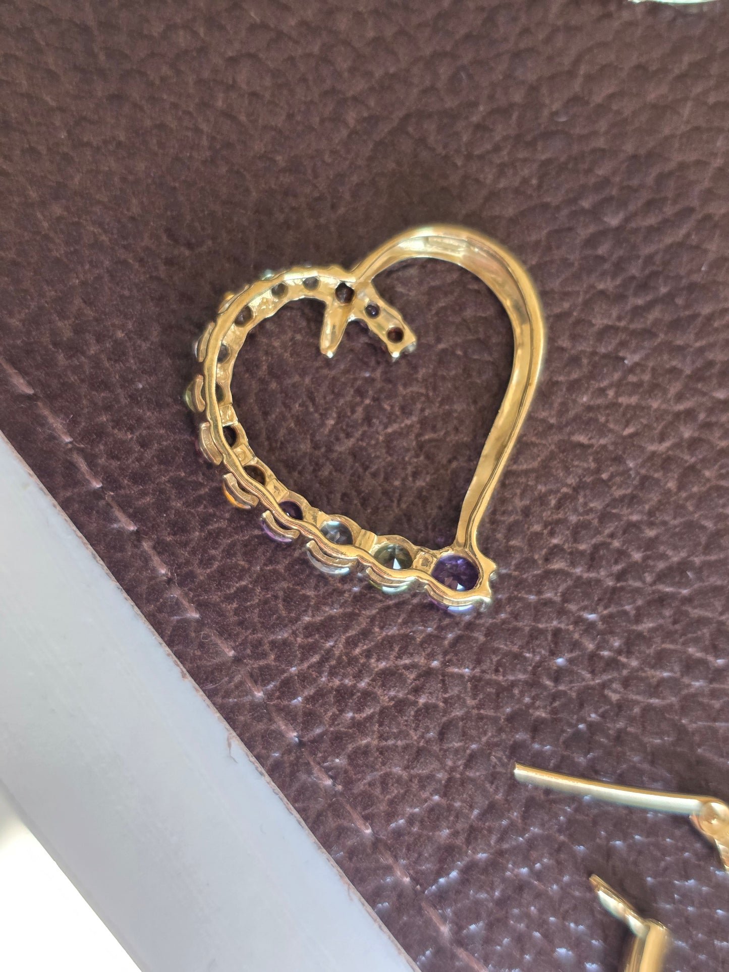 10k Gold Amethyst Garnet Peridot Blue Topaz Citrine Rainbow Gemstone Heart Pendant (NO CHAIN)