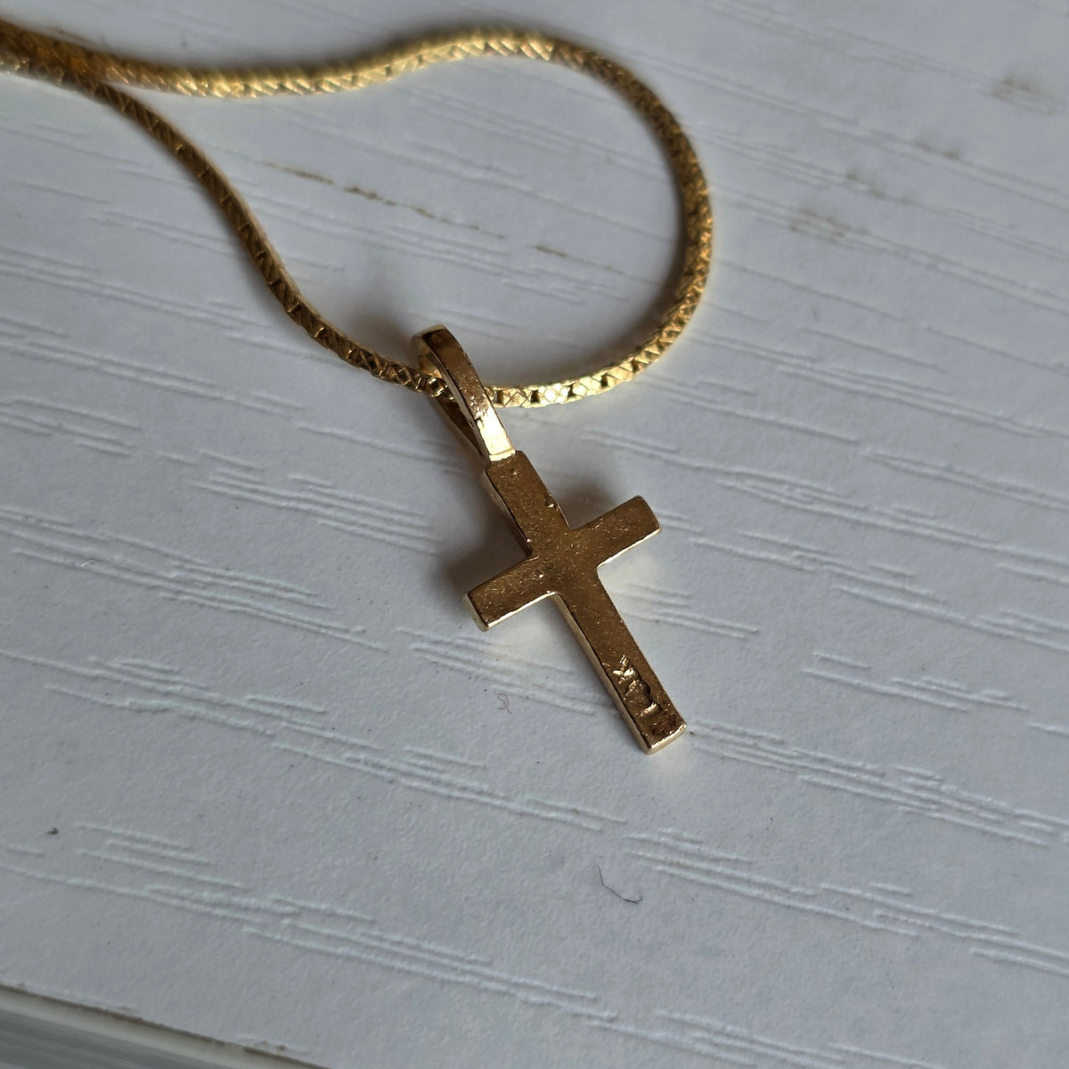Vintage 14k Dainty Diamond Cut Block Cross Charm (NO CHAIN)