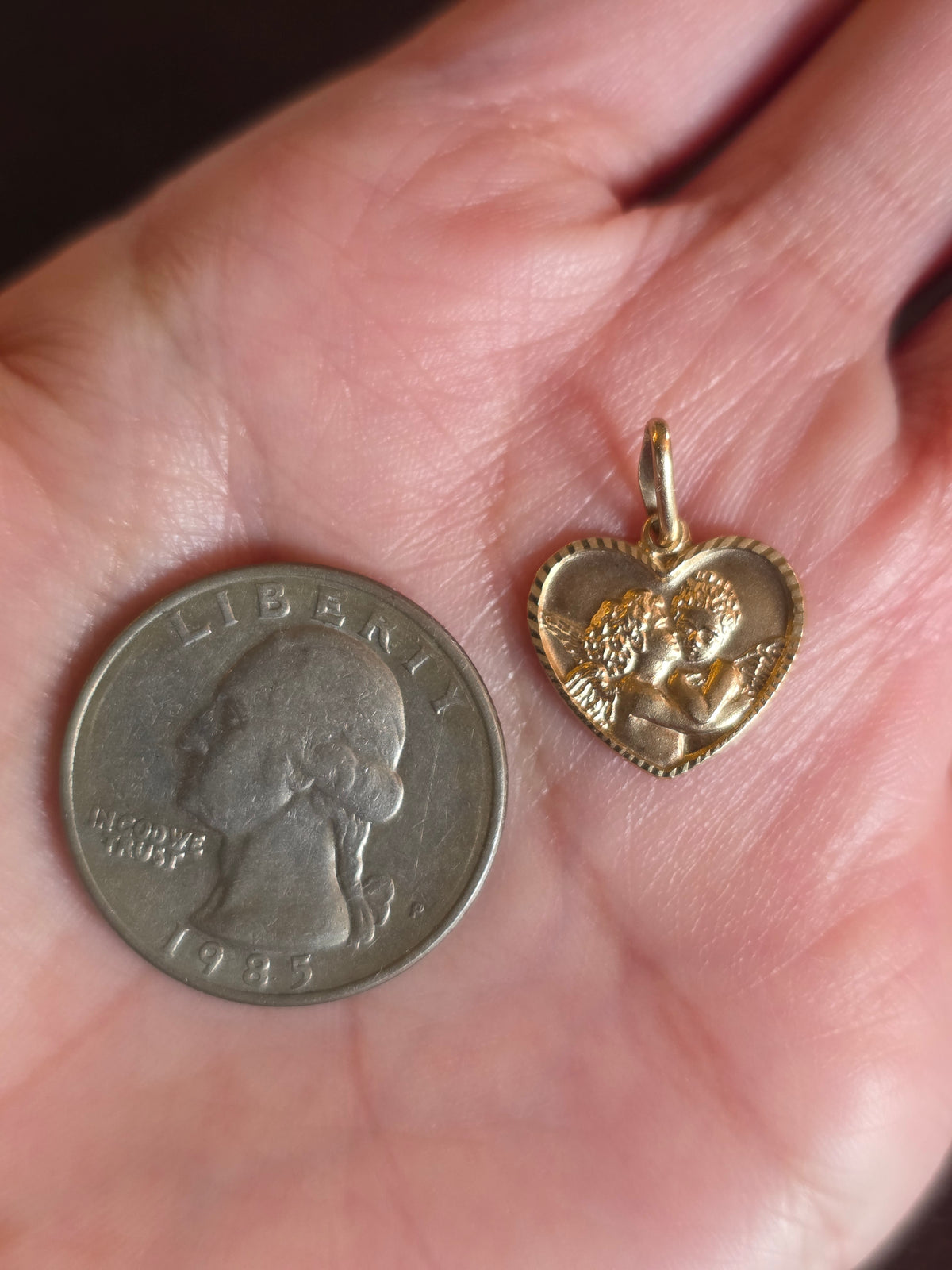Vintage 14k Italian Made Double Cherub In Heart Medallion Charm/Pendant (NO CHAIN)