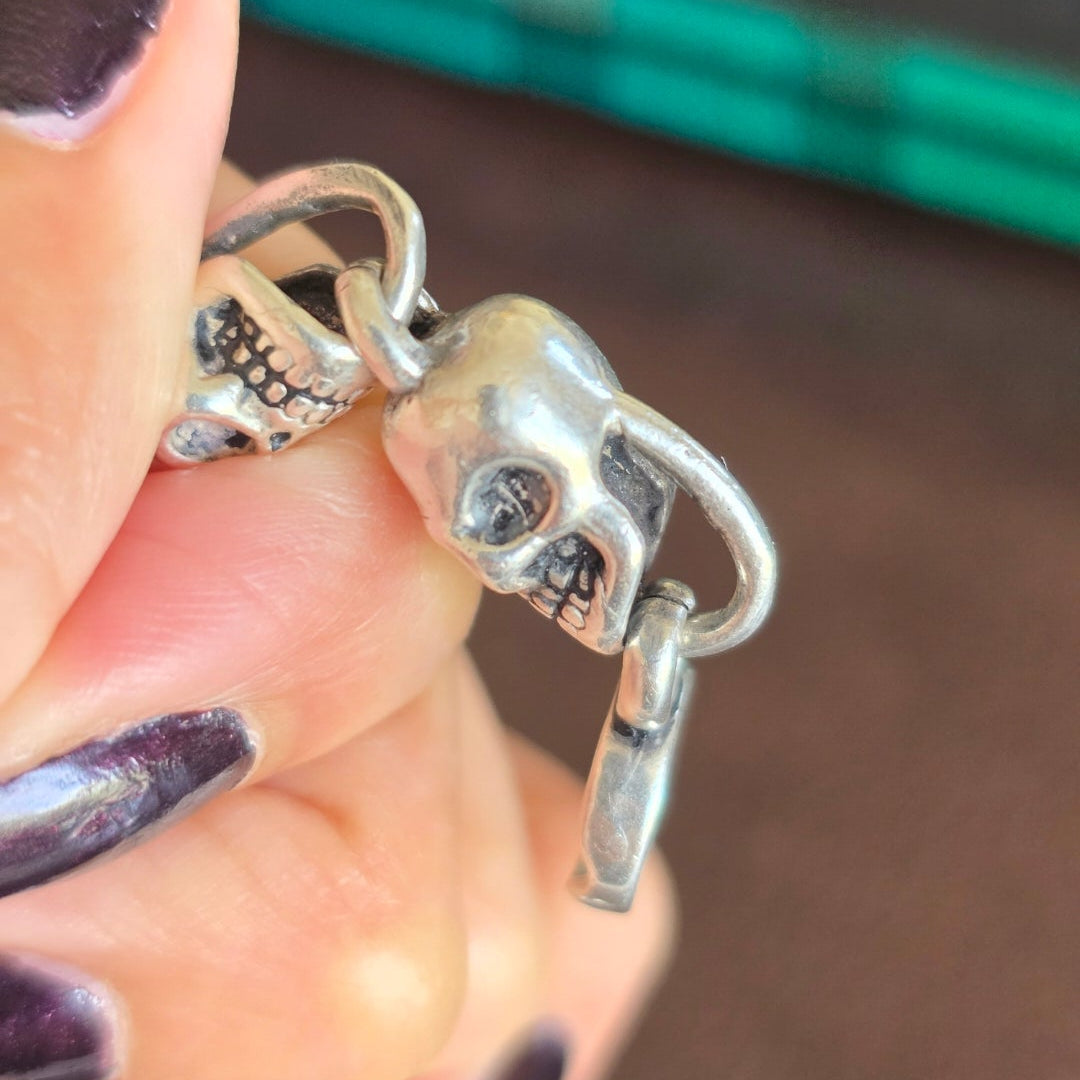 Badass Solid Hefty Skulls Link 925 Sterling Silver Bracelet 8.75"
