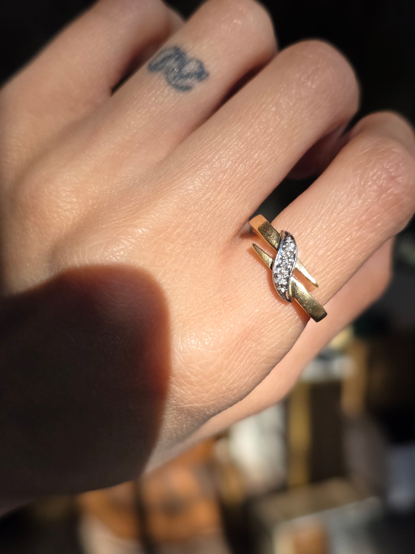 14k Gold Unique Diamond Accented Open Band Squared Ring Size 4.5