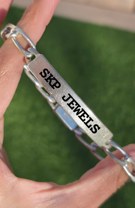 Your Name Included-Solid Sterling Silver Blank ID Bracelet Oval Links Bracelet 8.5"