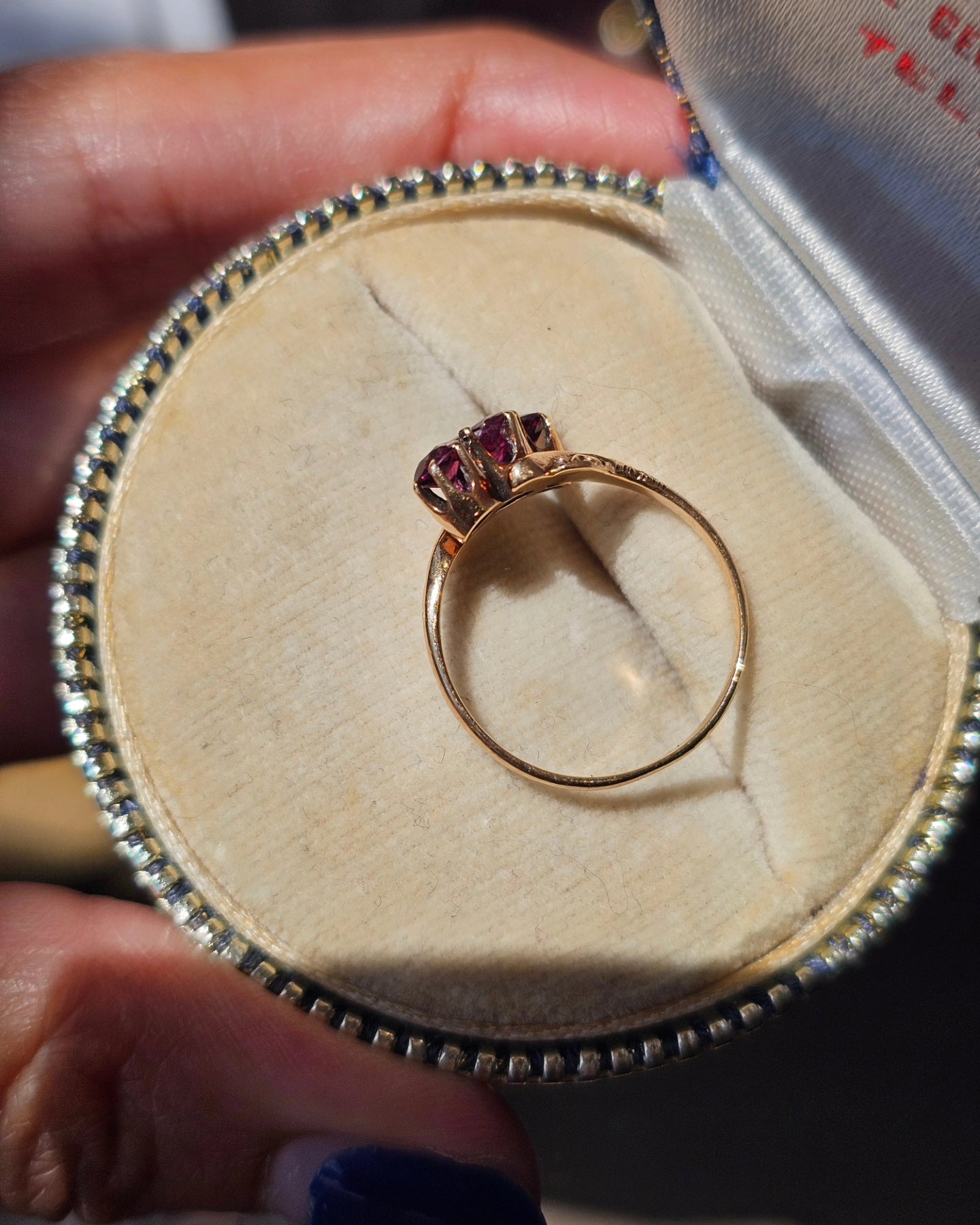 Vintage 10k Gold Rhodolite Garnet 3 Stone Ring Size 6.25