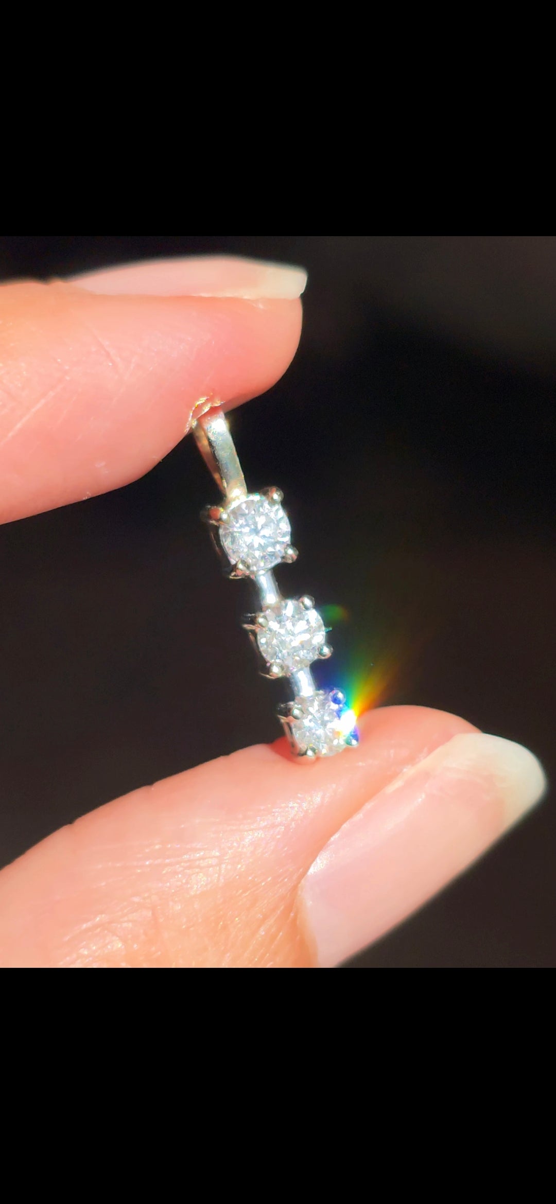 14k White Gold Triple Diamond Stick Drop Pendant (NO CHAIN)