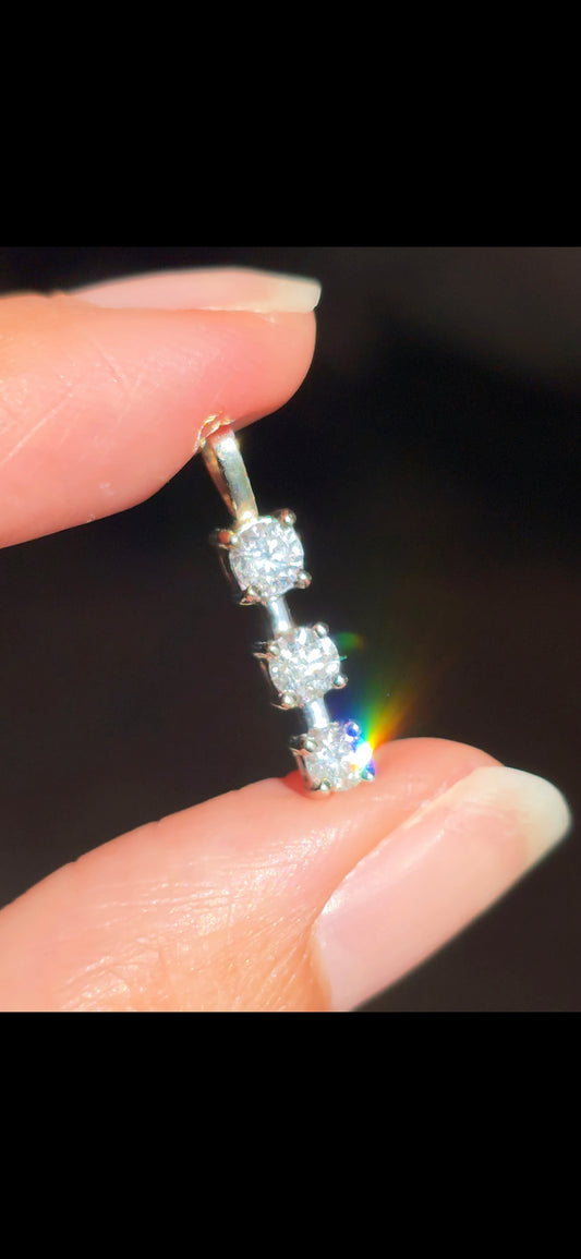 14k White Gold Triple Diamond Stick Drop Pendant (NO CHAIN)