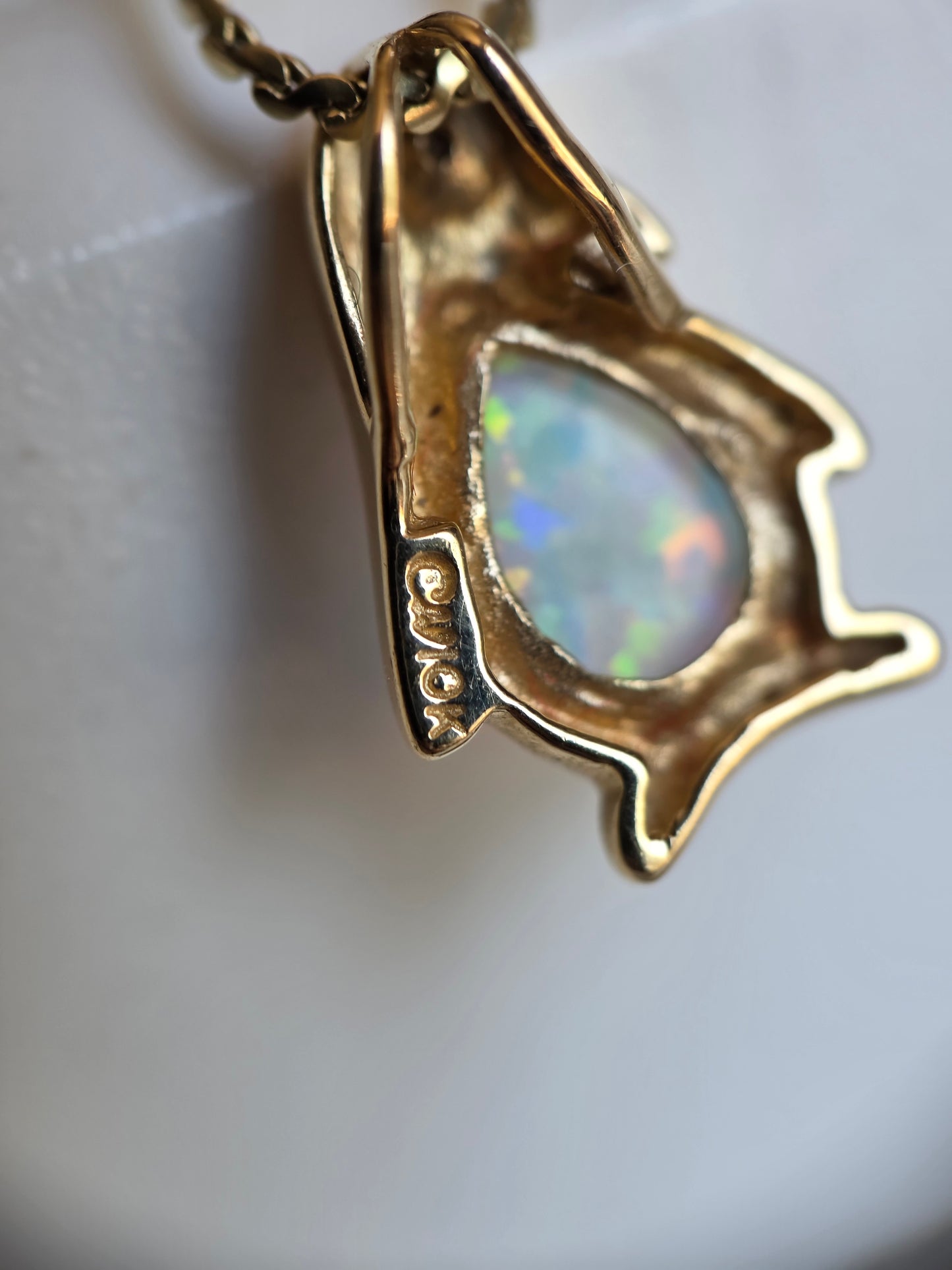 Adorable 10k Gold Opal and Diamond Penguin Pendant (NO CHAIN)