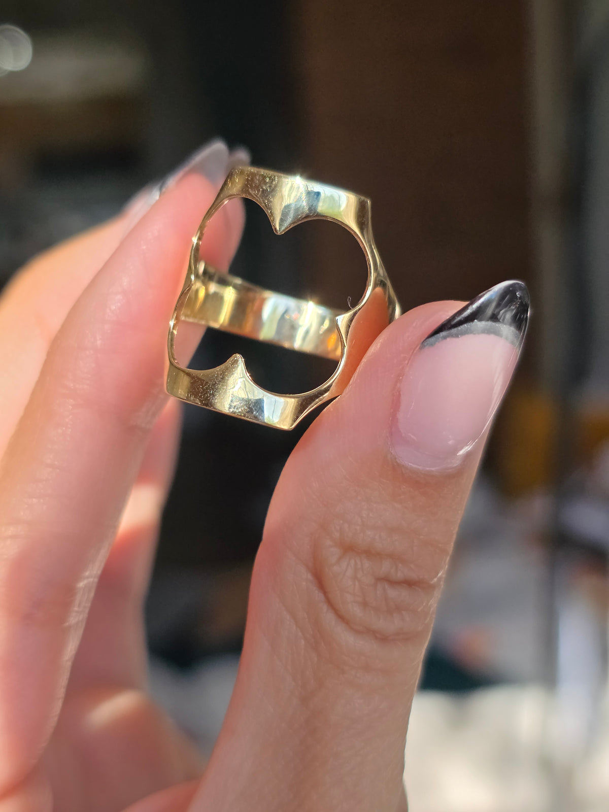 Awesome 14k Gold Clover CutOut Statement Ring Size 10