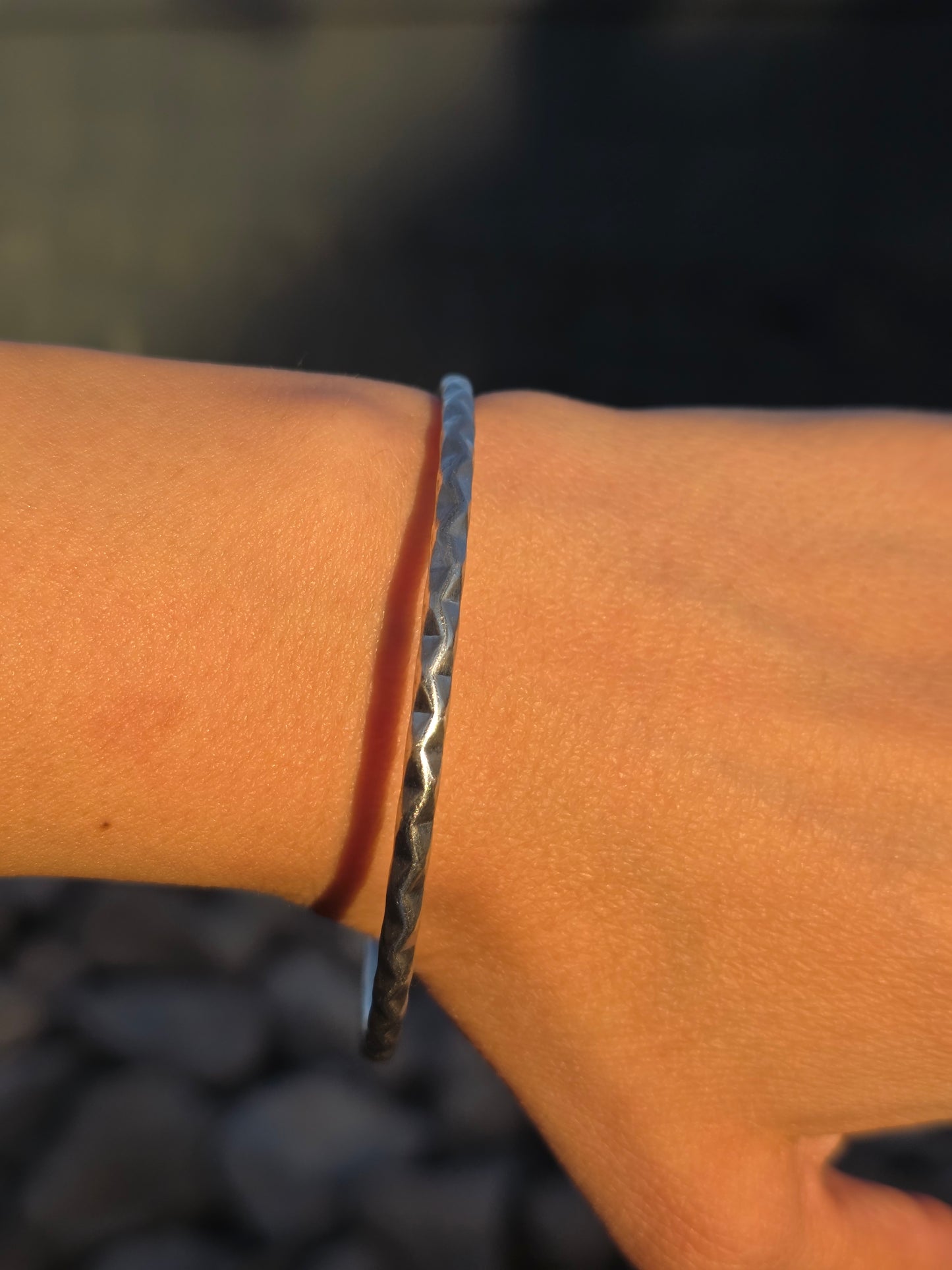 Solid Sterling Silver 3.2mm Wavy Bangle Bracelet
