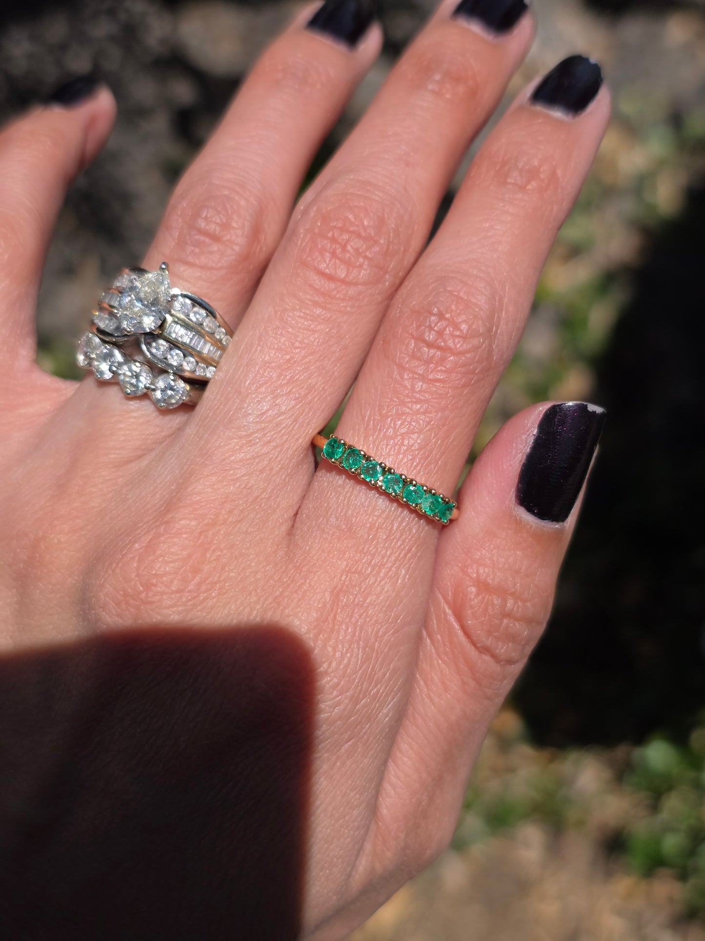 Stunning 10k Gold Emerald Stacker Band Ring Size 8.25