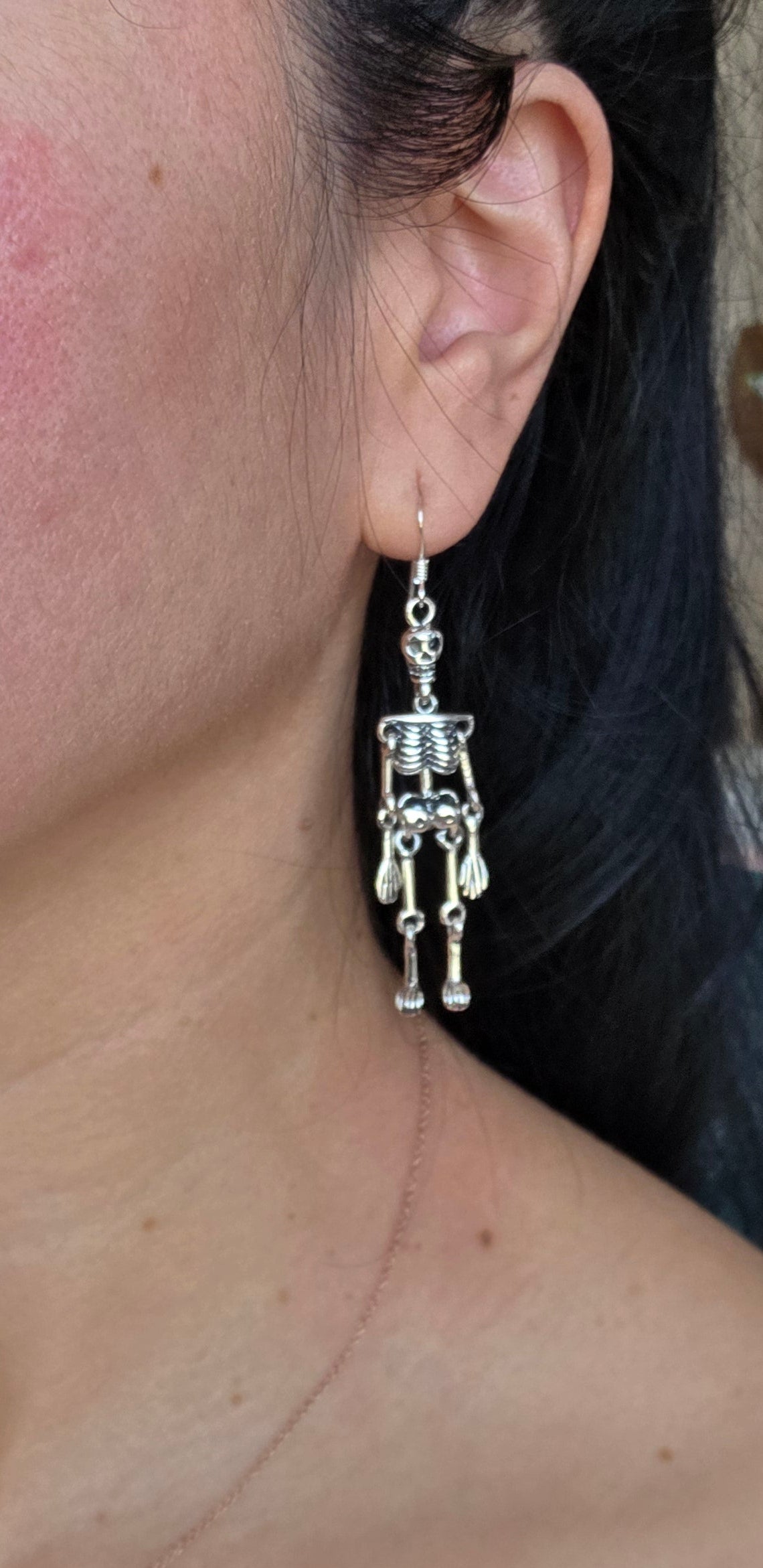 Cool Sterling Silver 3D Articulated Skeleton Dangle Statement Earrings