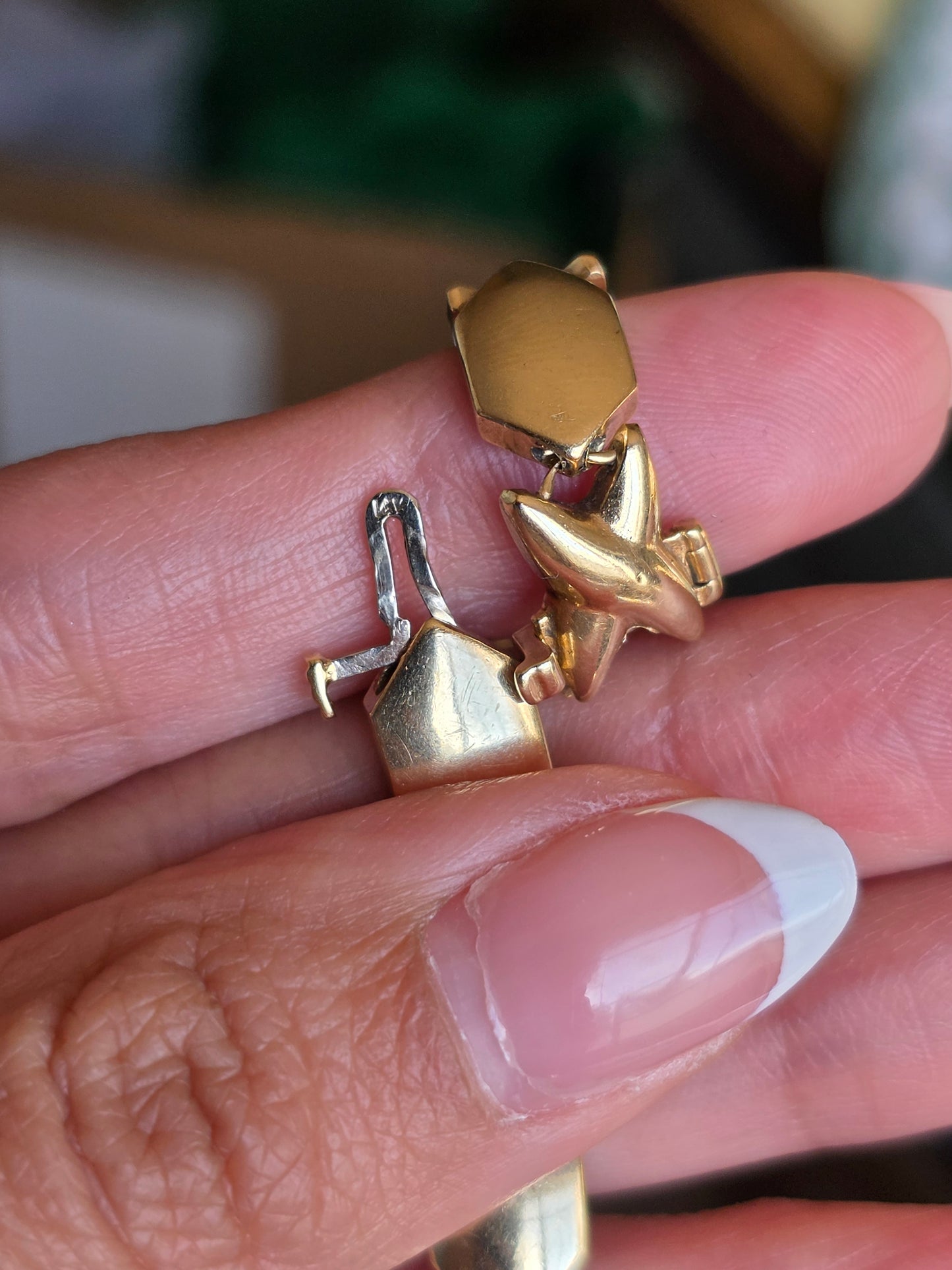 Amazing Two Toned 14k X Link Elongated Hexagon White Gold and Diamond Bracelet 7.5"