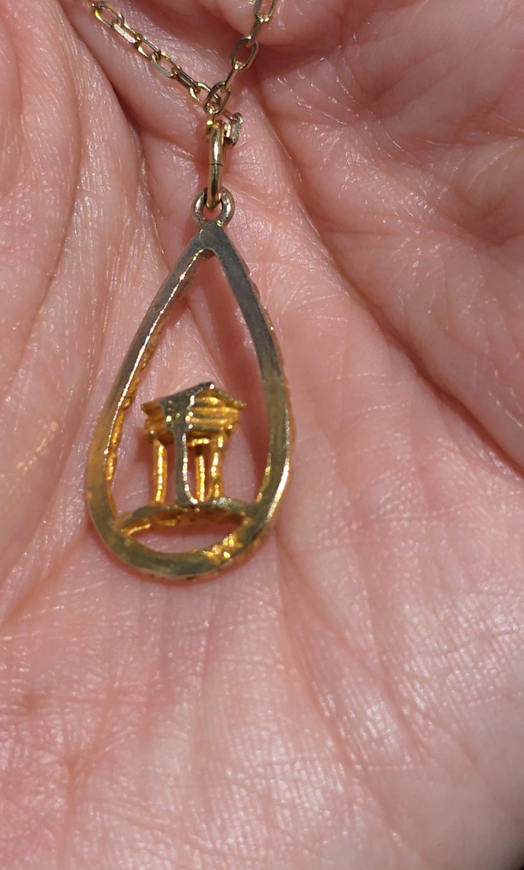 #10- 10k Gold 3D Greek Temple Inside Tear Drop Nugget 2T Ombre Frame Charm (NO CHAIN)