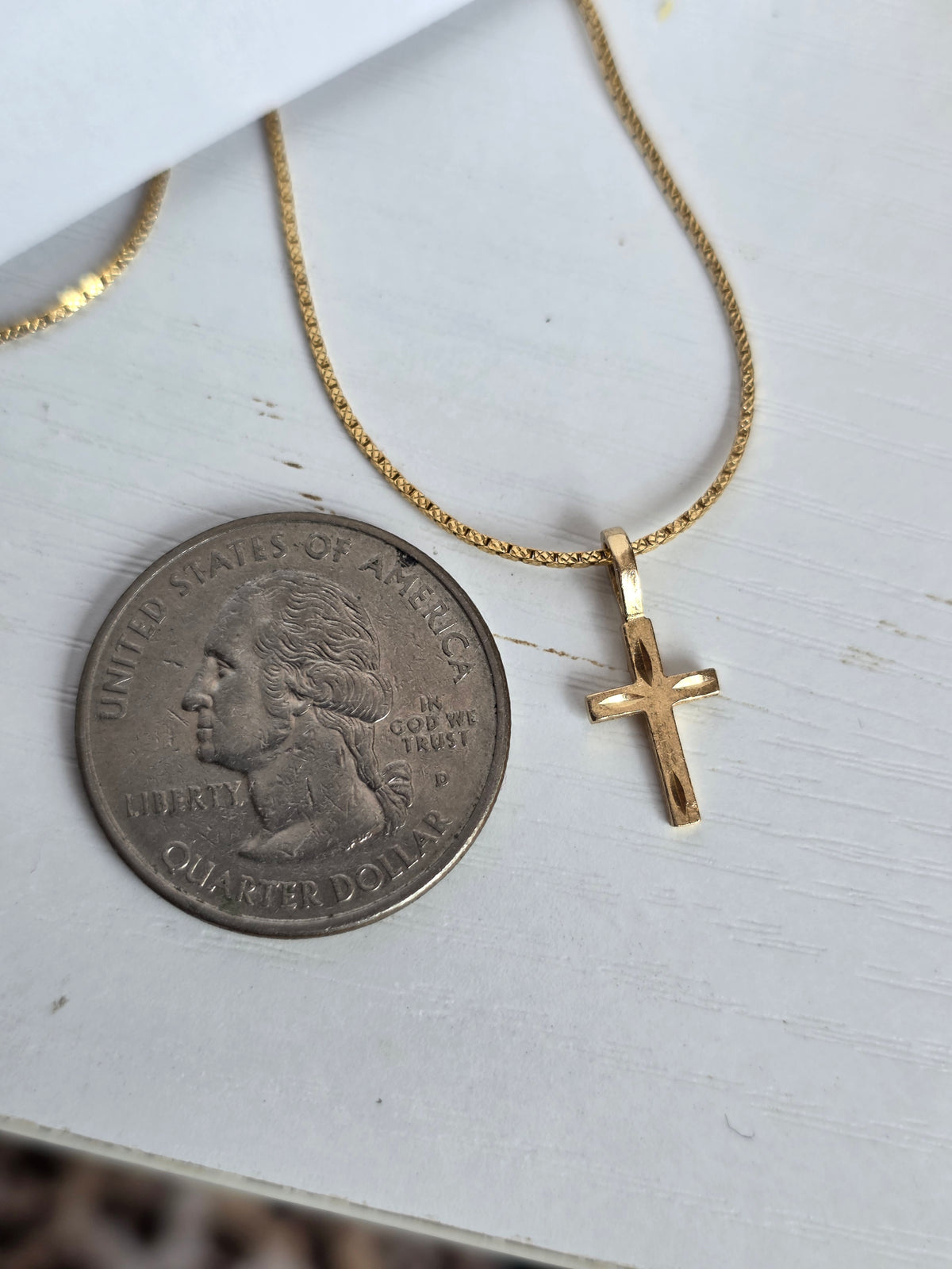 Vintage 14k Dainty Diamond Cut Block Cross Charm (NO CHAIN)