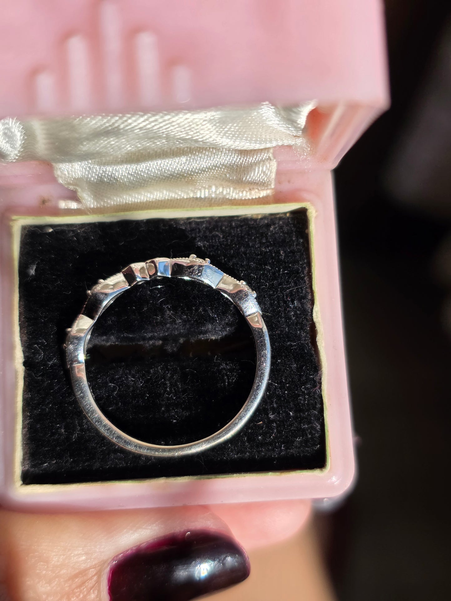 Elegant 14k White Gold Dainty Diamond Stacker Band Size 7.25