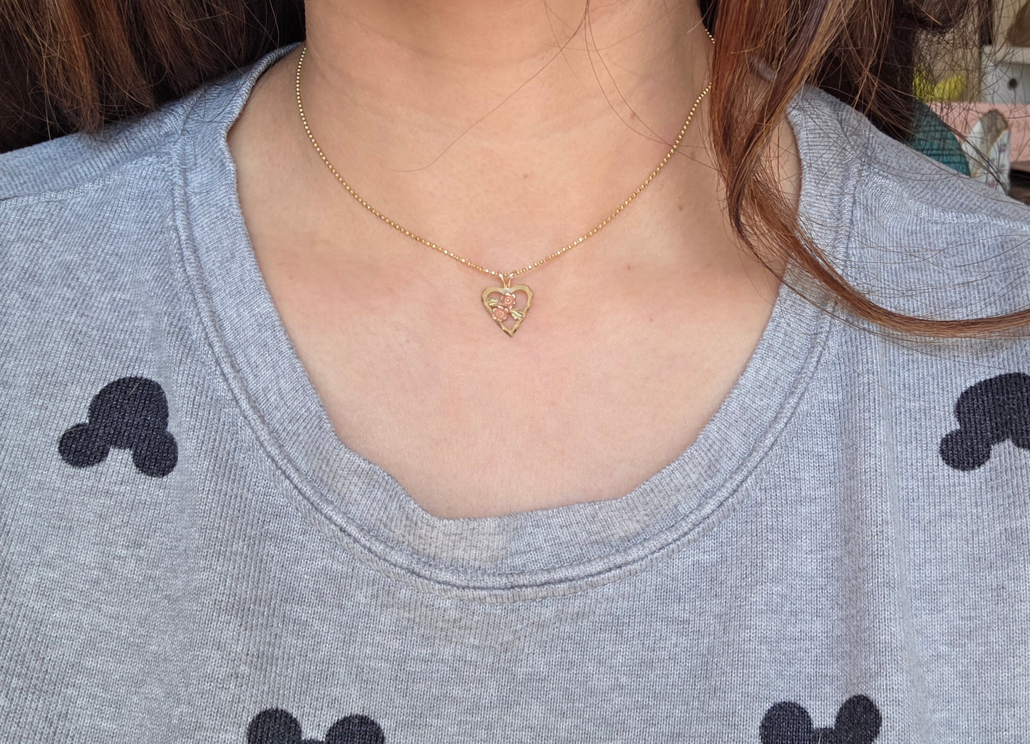 Pretty 10k 2Toned Gold Flowers Heart Pendant (NO CHAIN)